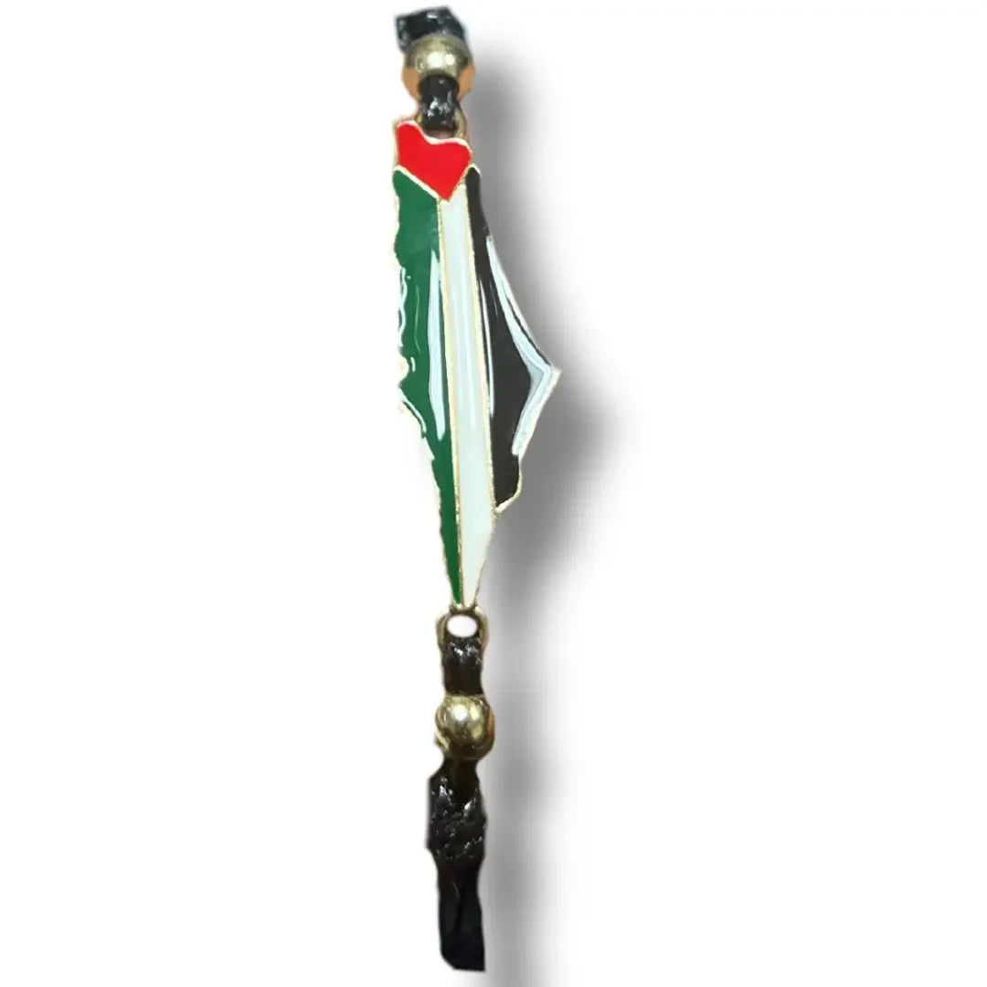 Palestine bracelet with gold beads featuring the Palestinian flag design and black adjustable strap