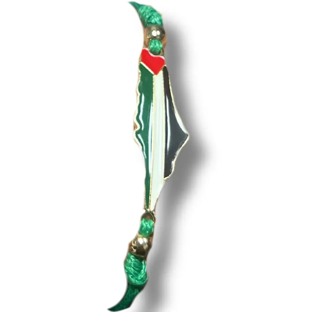Palestine bracelet with gold beads featuring a map design and green, red, black, and white colors