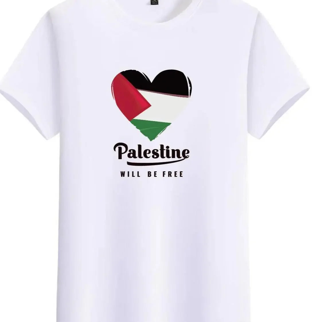 White Palestine cotton shirt with heart-shaped Palestinian flag and Palestine will be free text