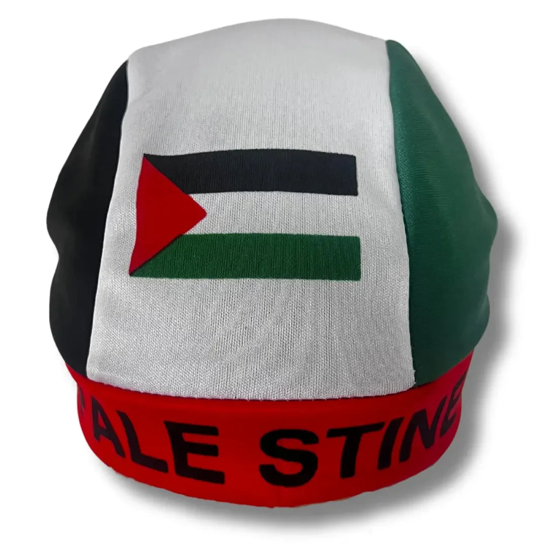 Palestine headcap durag with Palestinian flag design and red band from Palestinian Elegance accessories