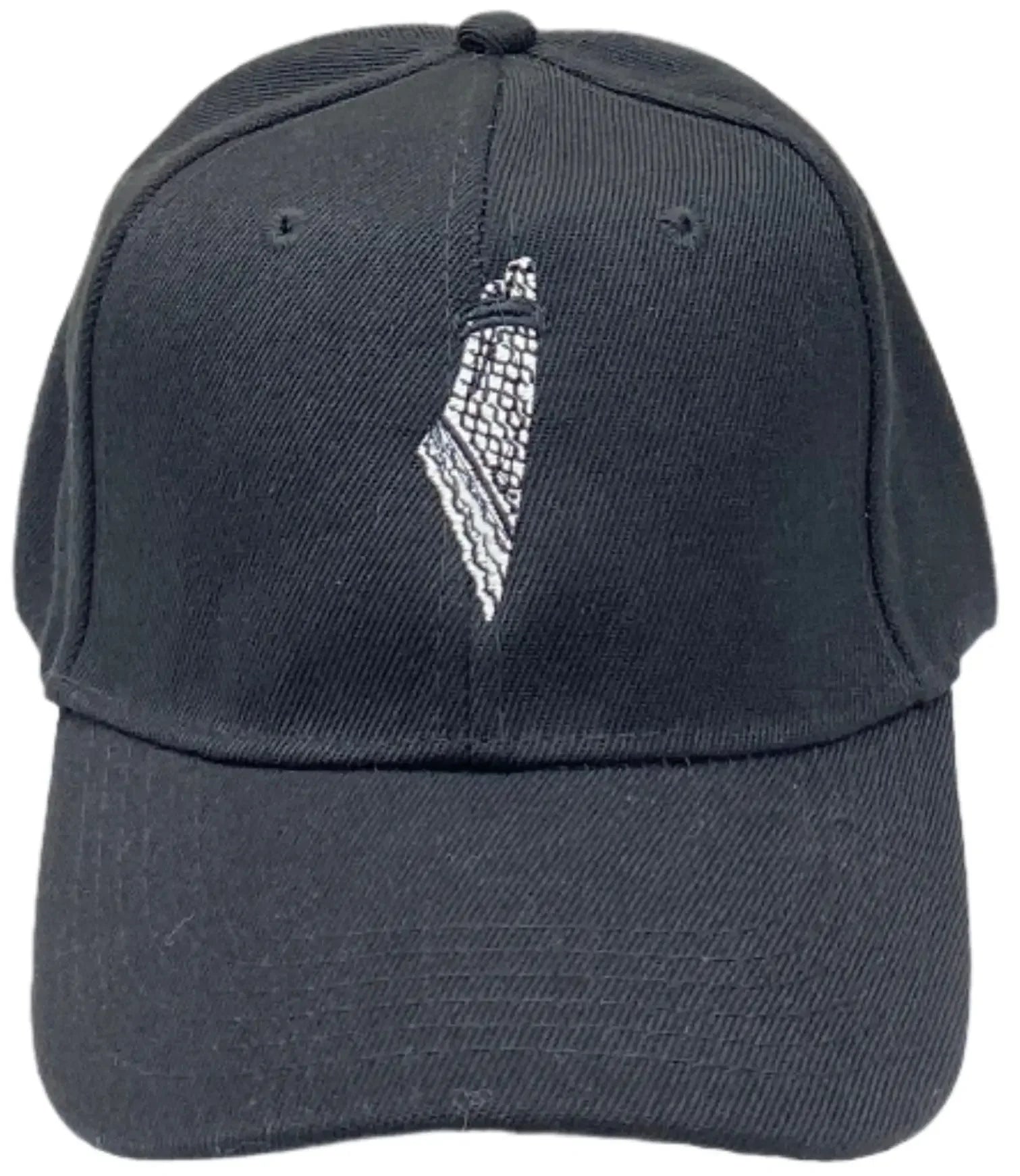 Black Palestine kuffeya map hat with embroidered white map design on front panel
