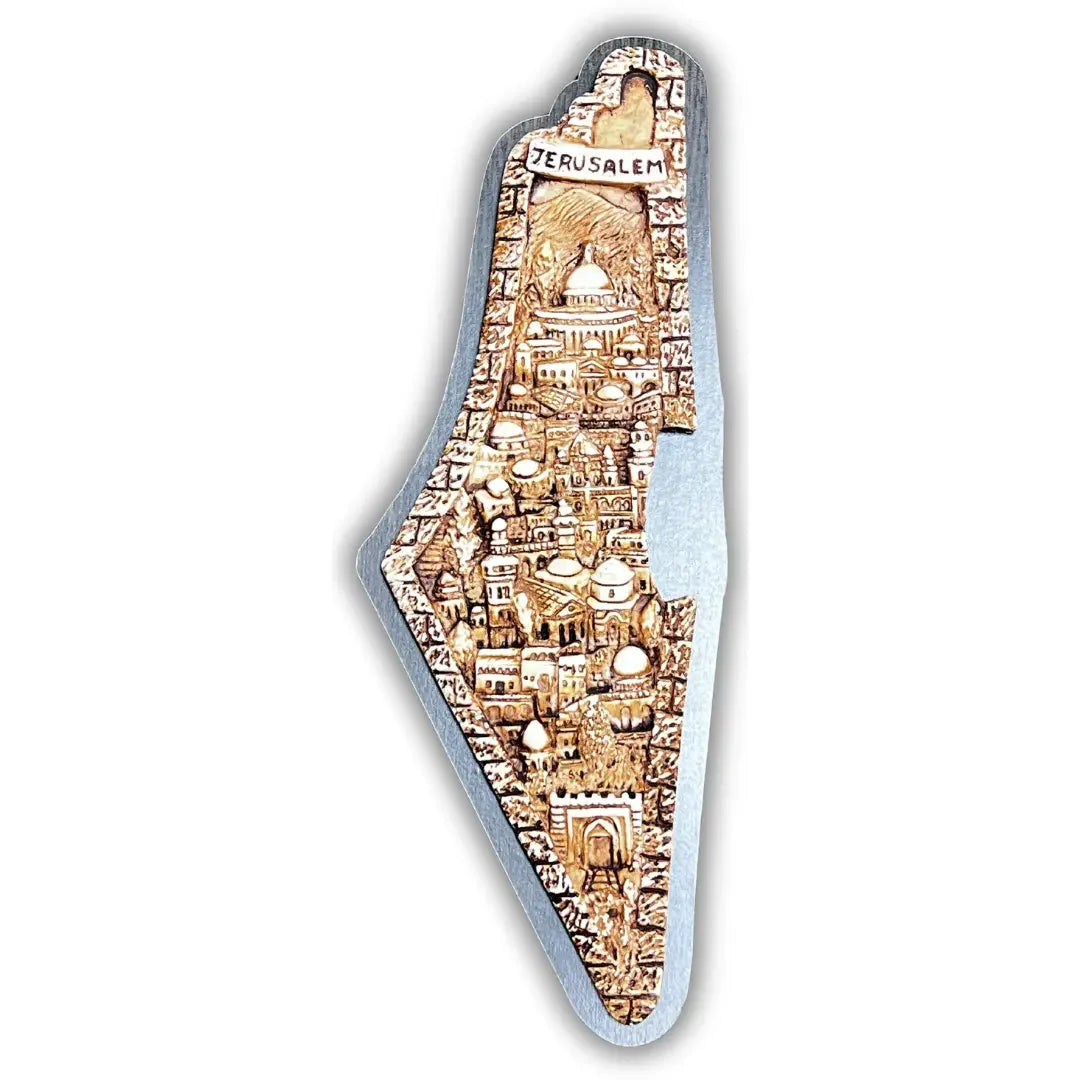 Palestine-shaped home decor carved with detailed Jerusalem landmarks by Palestinian Elegance
