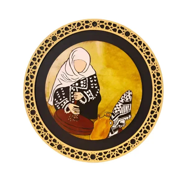 Heritage in Motion: Palestinian Grandma Grinding Olives Decor Palestinian Elegance