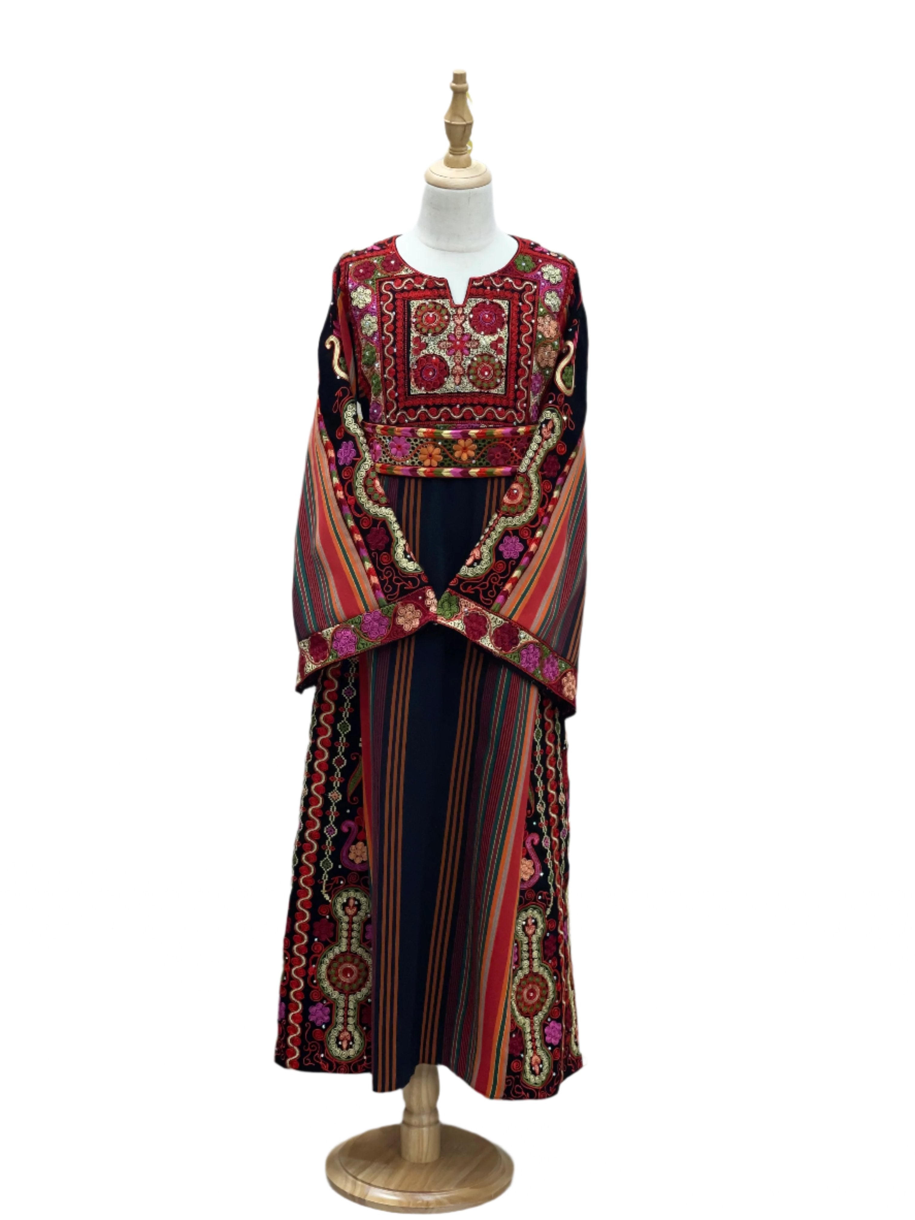 Black Embroidered Kids Majdalwi Dress: Elegance for Special Occasions Palestinian Elegance