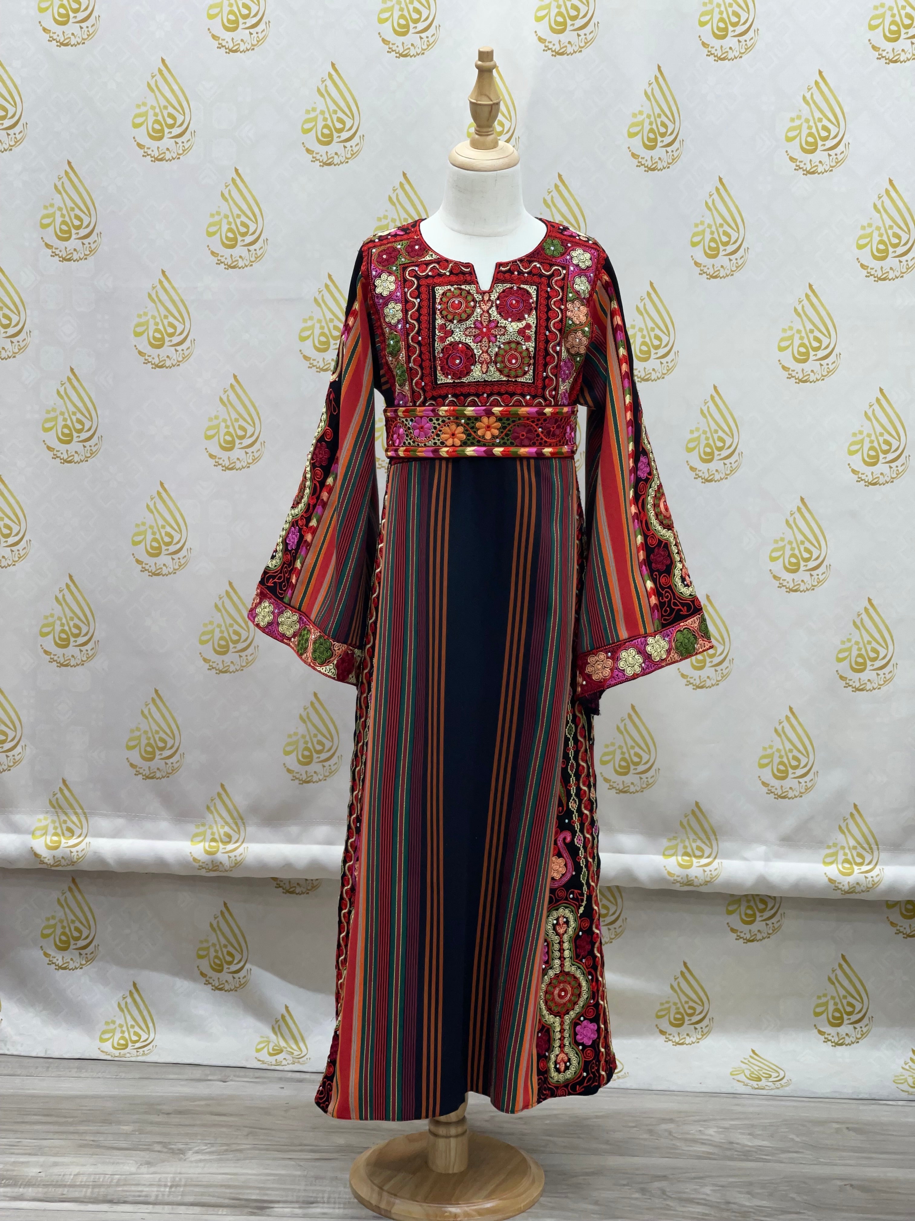 Black Embroidered Kids Majdalwi Dress: Elegance for Special Occasions Palestinian Elegance