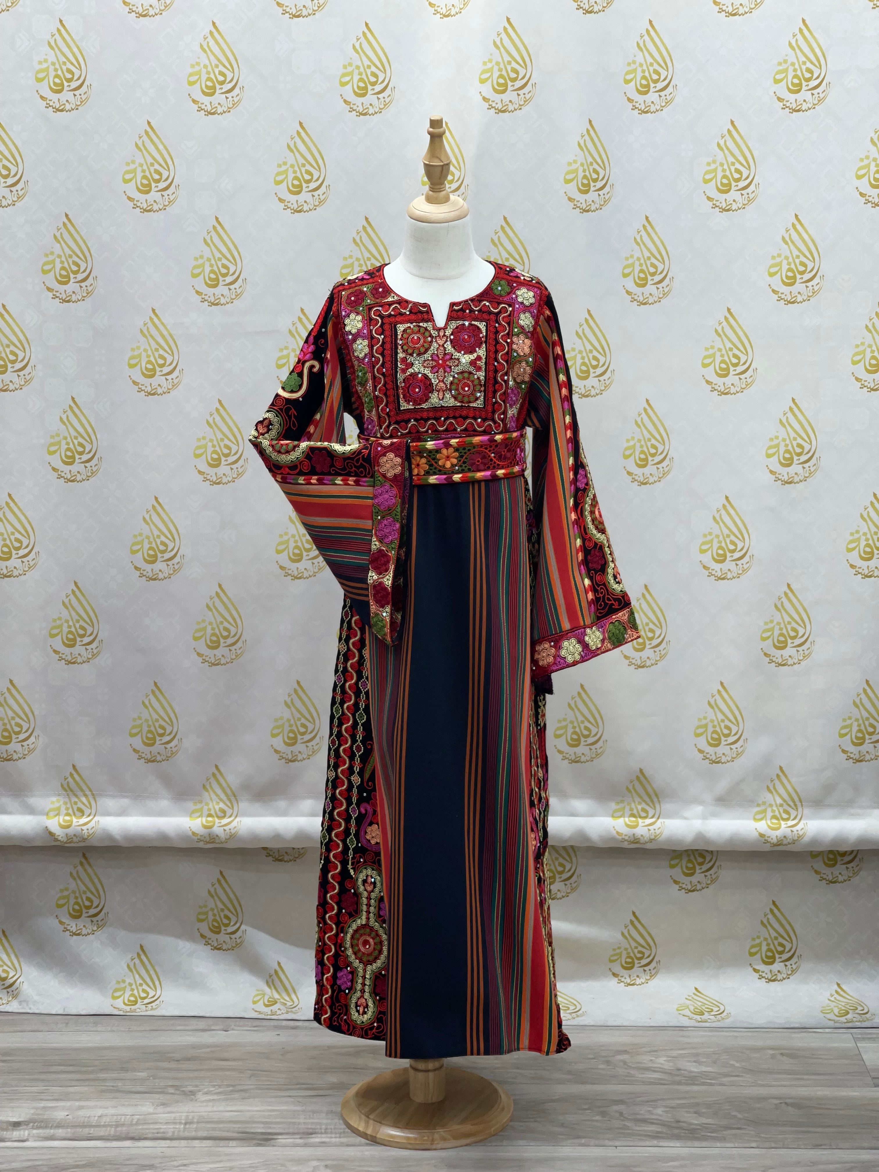 Black Embroidered Kids Majdalwi Dress: Elegance for Special Occasions Palestinian Elegance