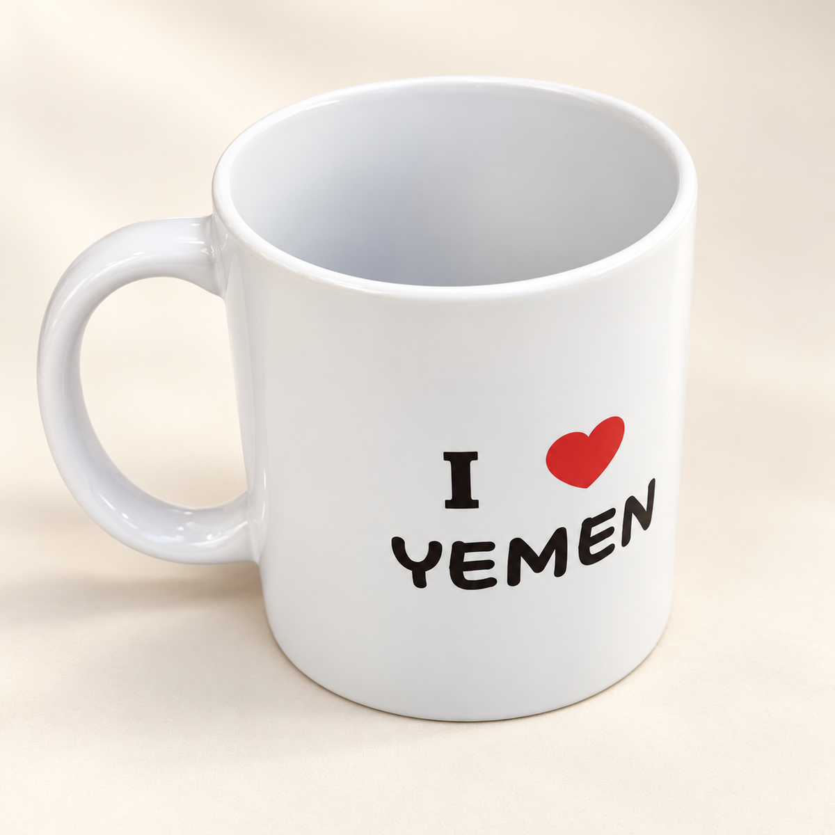 I Love Yemen Two-Faced Cup Design — professional product photograph