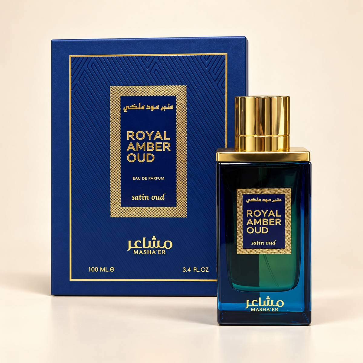 Masha’er Royal Amber Oud satin 100 ml — bottle and presentation box