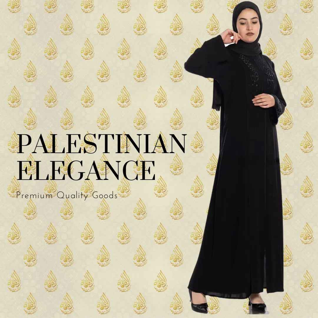 Black Beaded Zipper Abaya - Versatile & Stylish Modest Fashion - Palestinian Elegance