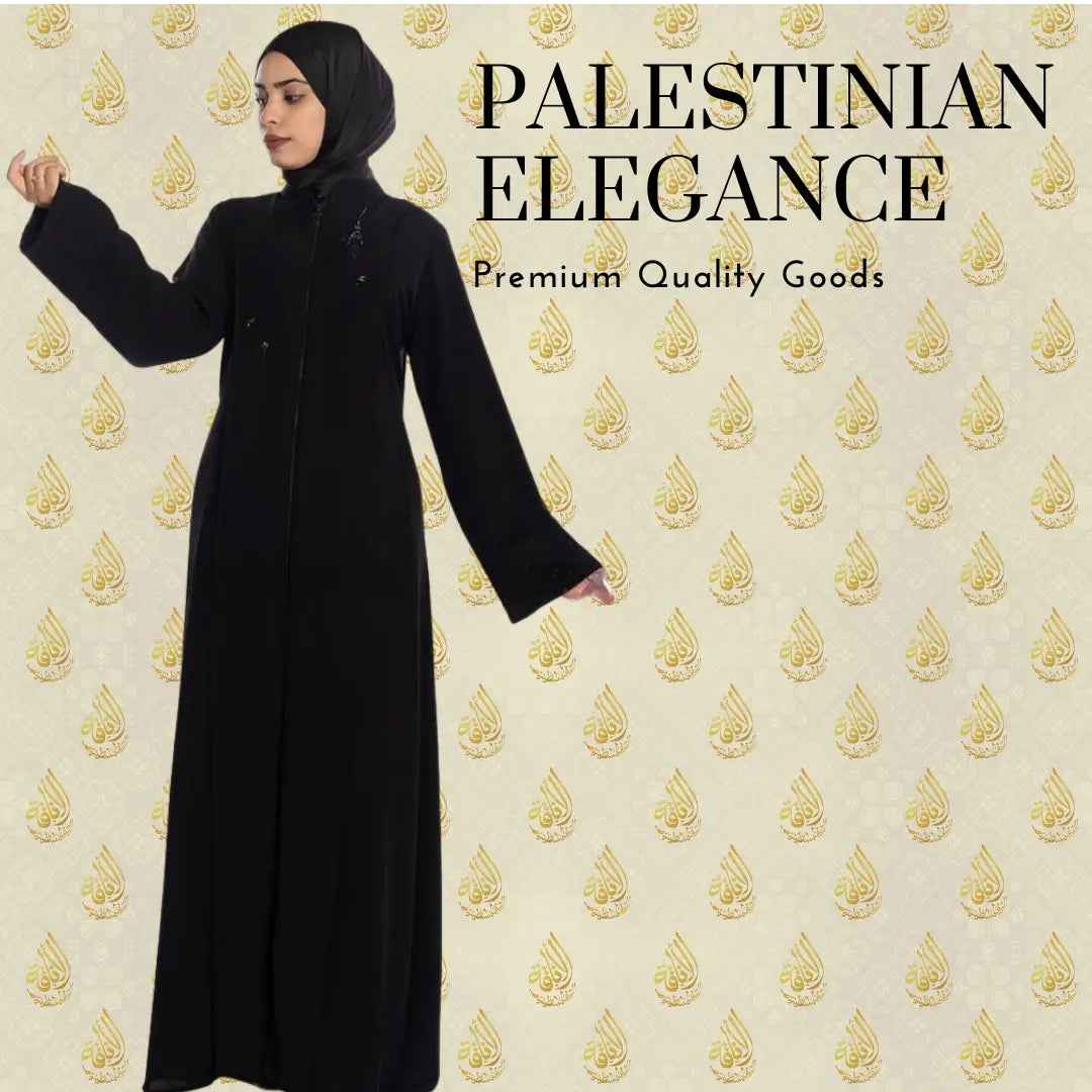 Black Beaded Zipper Abaya - Versatile & Stylish Modest Fashion - Palestinian Elegance