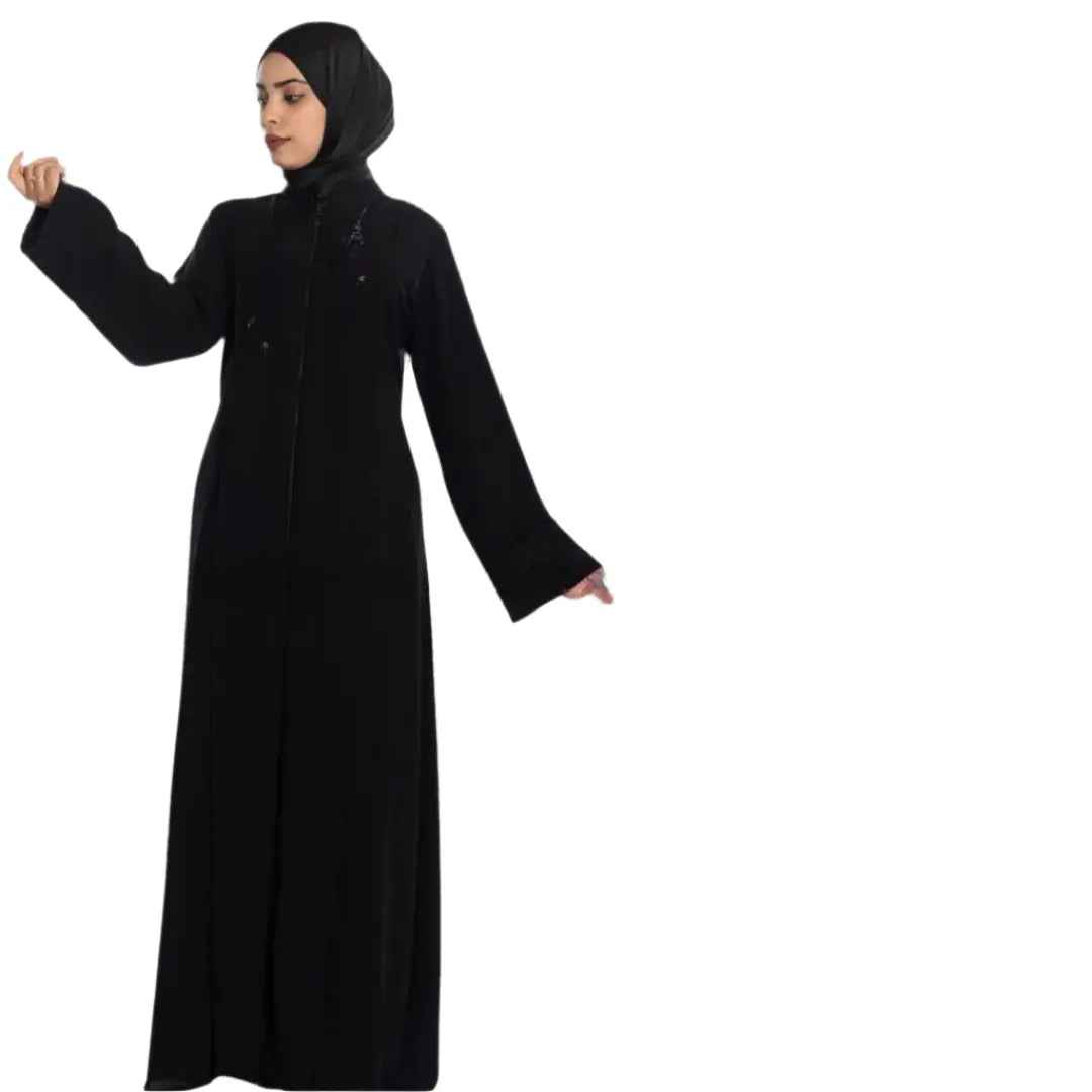 Black Beaded Zipper Abaya - Versatile & Stylish Modest Fashion - Palestinian Elegance