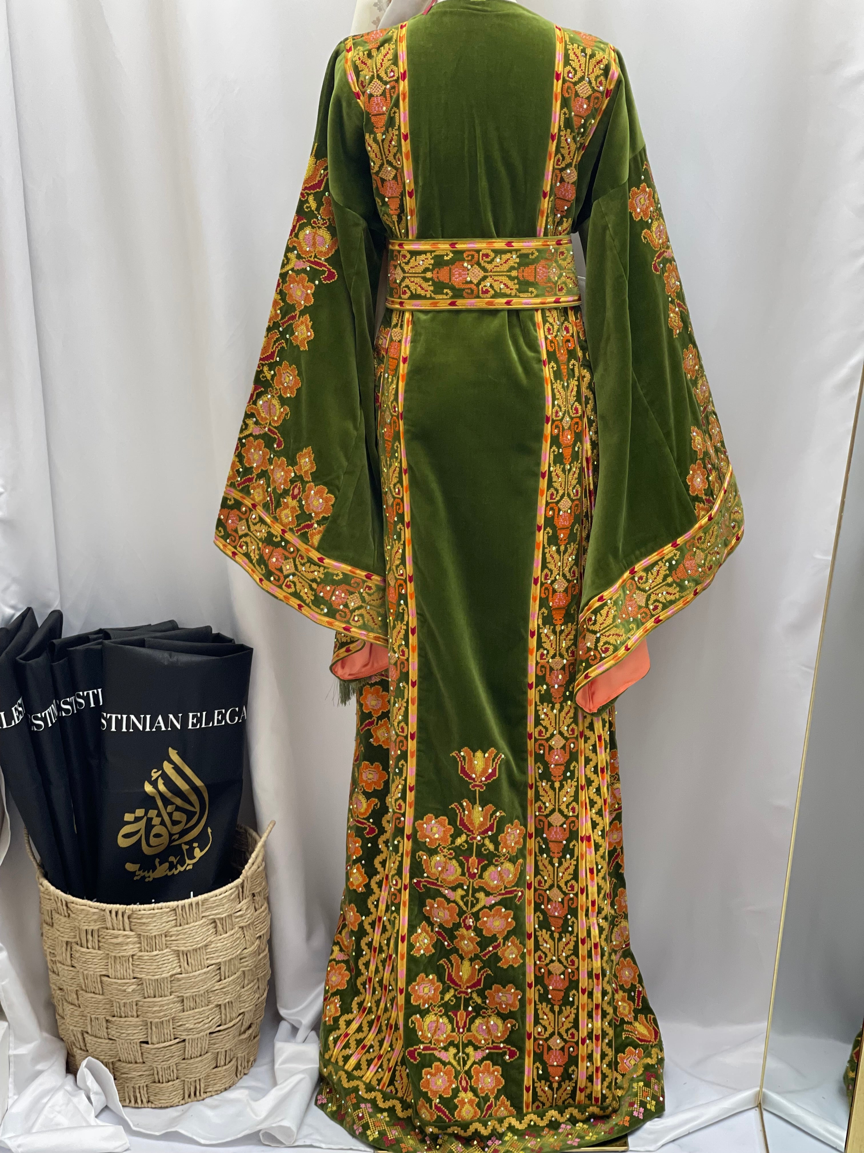 New High Quality Embroidered Velvet Measurements With Overskirt Palestinian Elegance