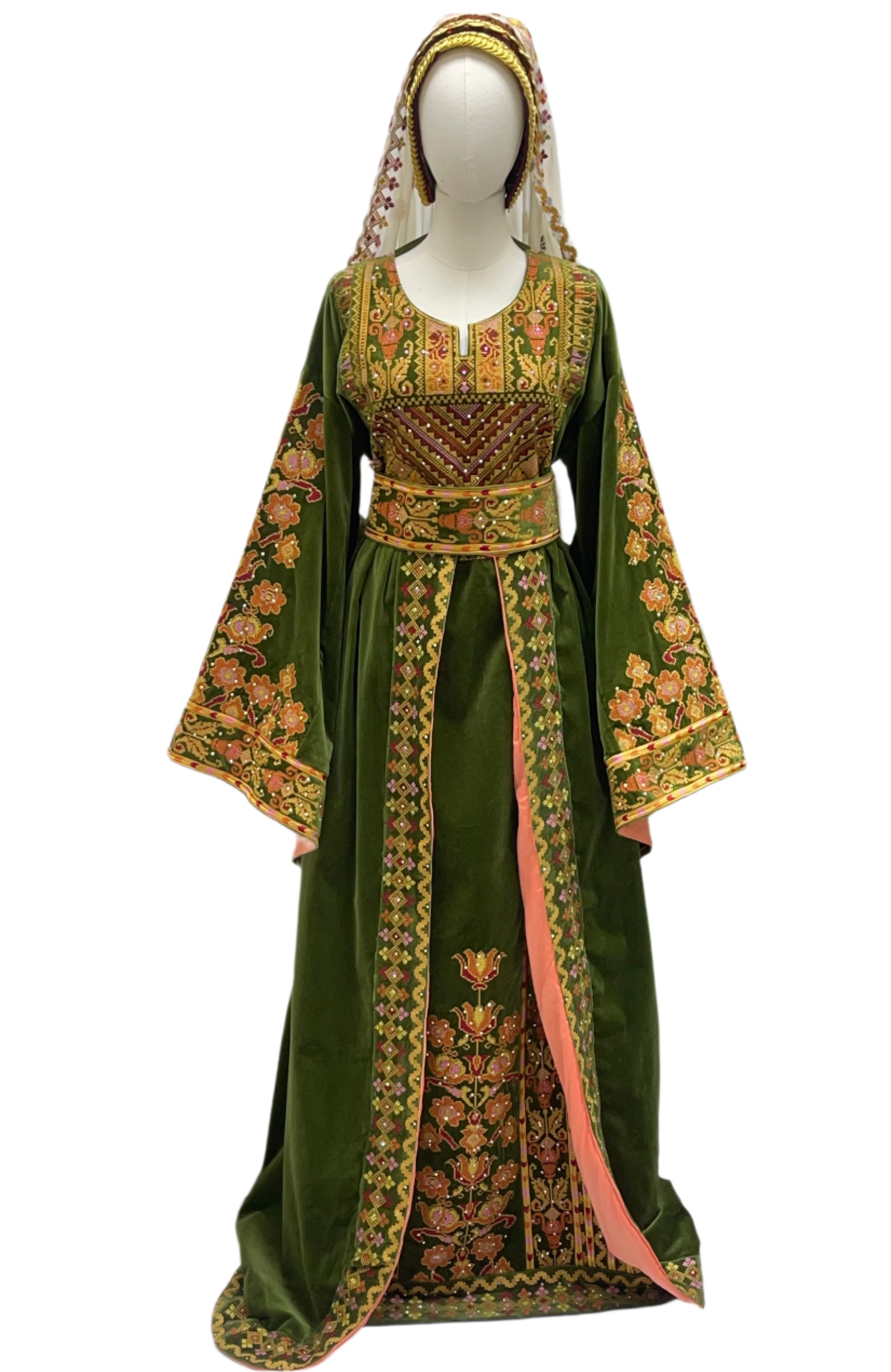 New High Quality Embroidered Velvet Measurements With Overskirt Palestinian Elegance