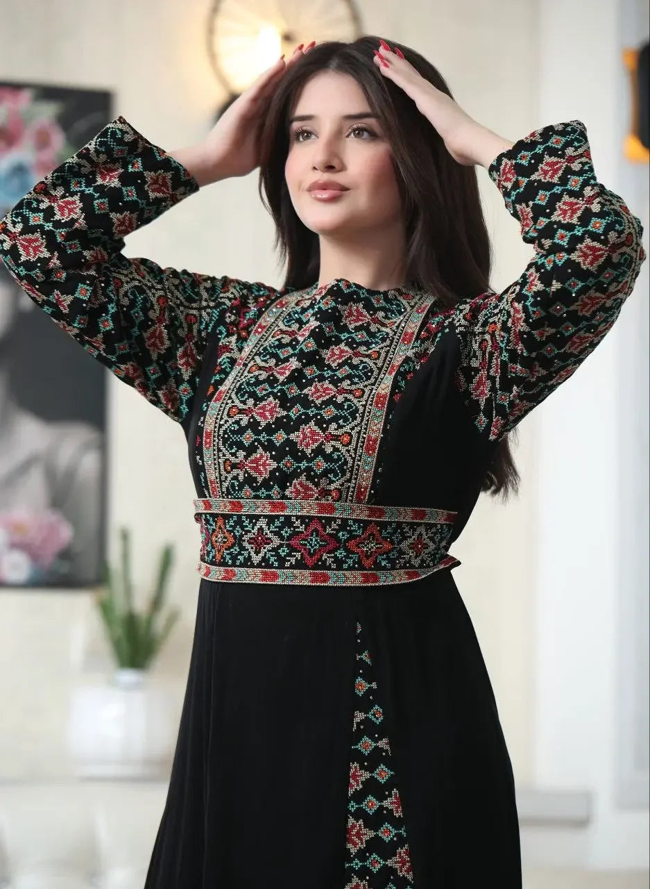 Timeless Beauty: The Najwa Embroidered Dress Palestinian Elegance