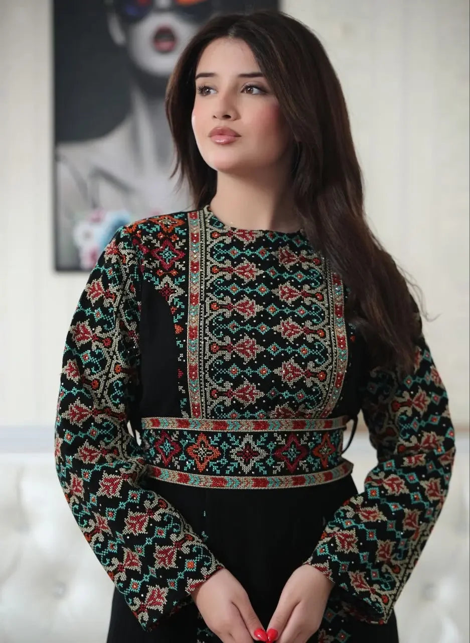 Timeless Beauty: The Najwa Embroidered Dress Palestinian Elegance