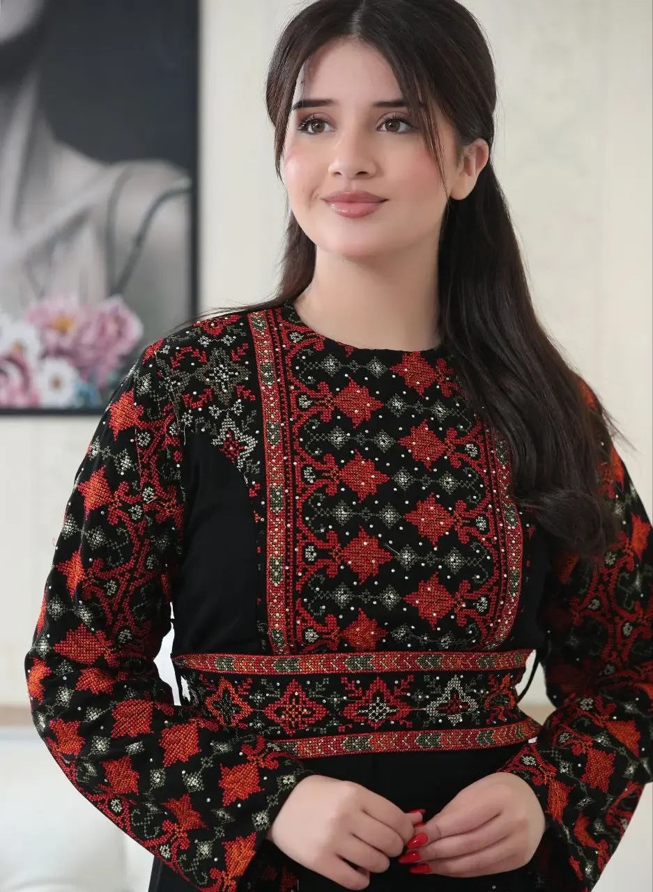 Timeless Beauty: The Najwa Embroidered Dress Palestinian Elegance