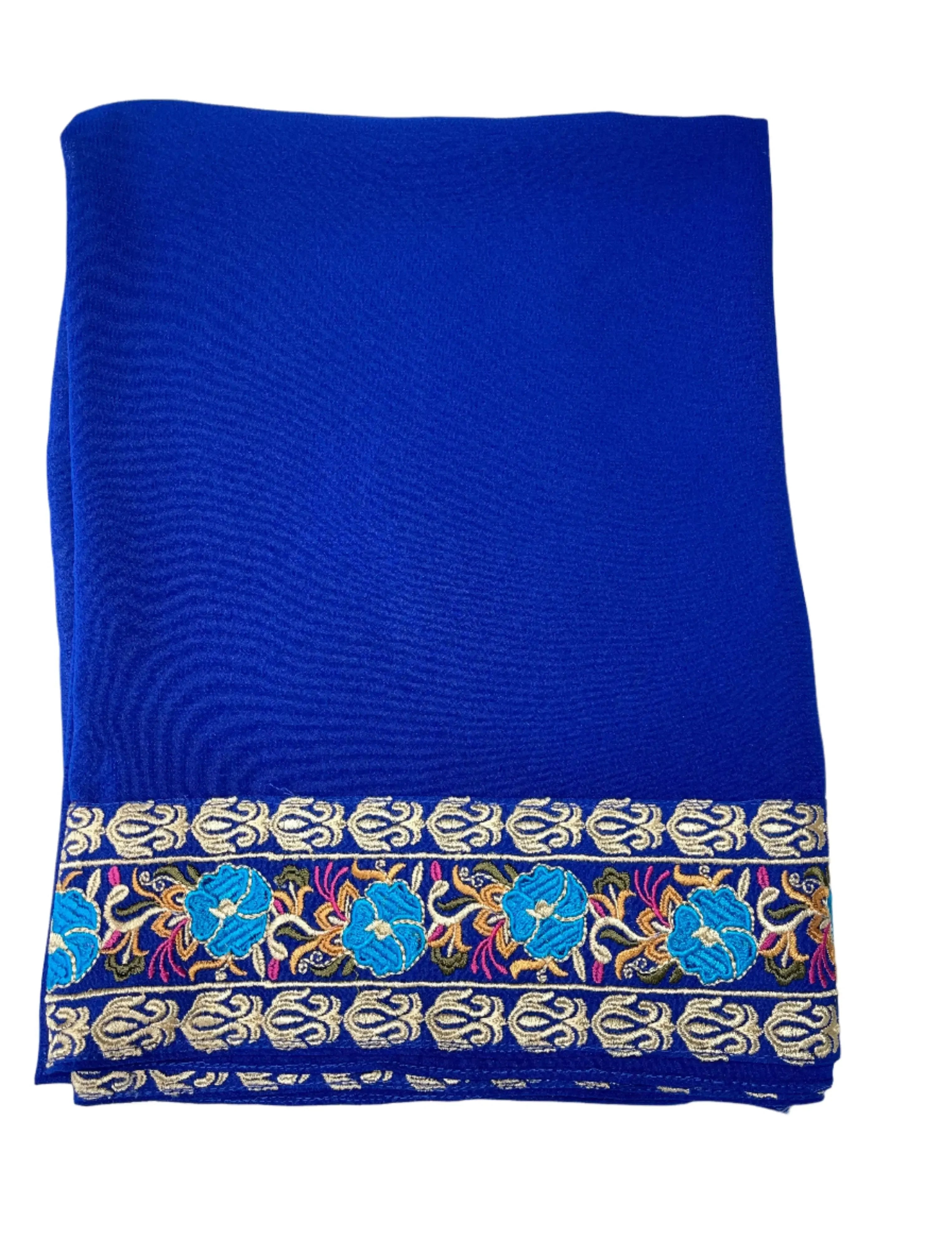 Blue shawl with intricate floral border embroidery from Palestinian Elegance Palestinian embroidery khirka