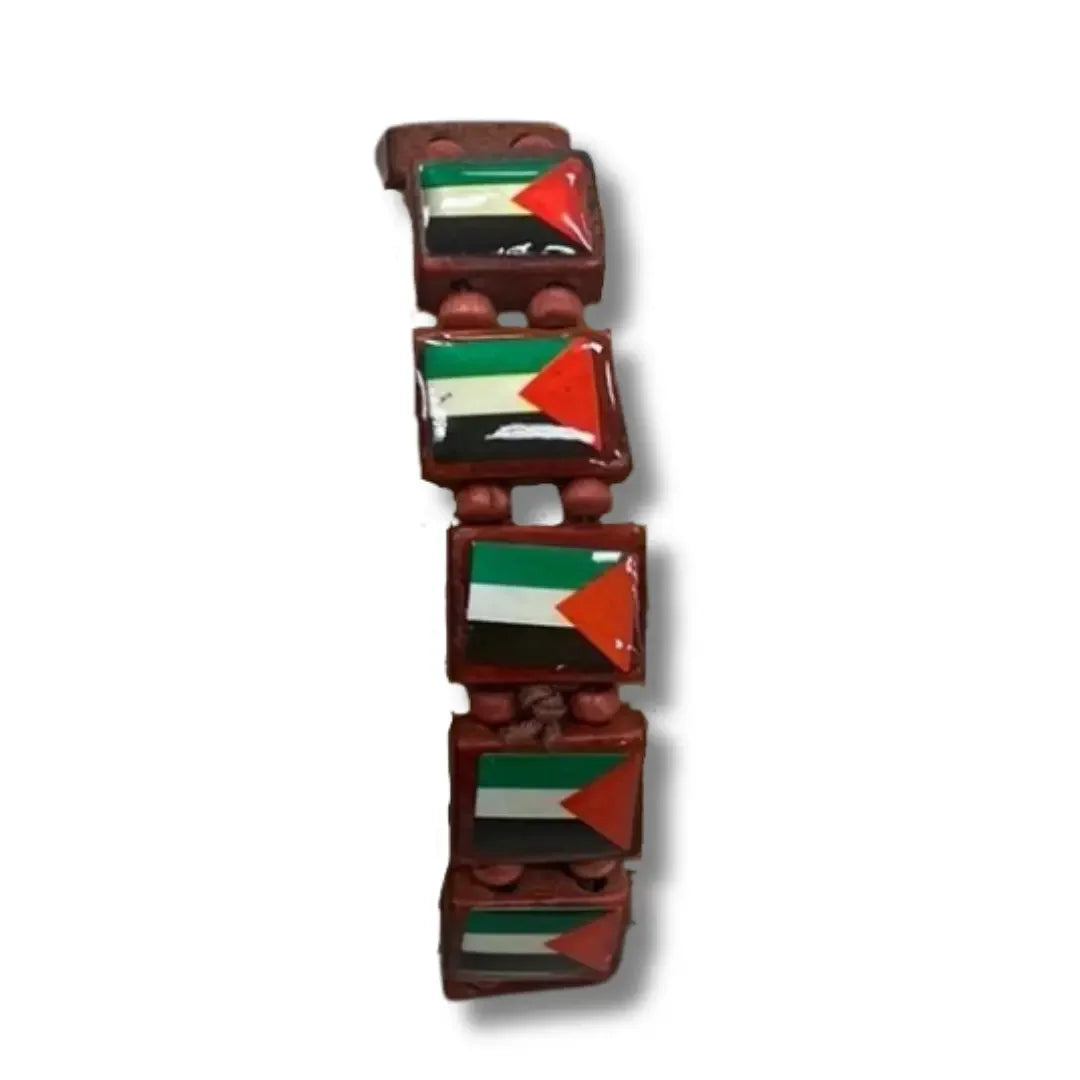 Palestinian flag beaded jewelry bracelet with red, green, white, and black colors by Palestinian Elegance