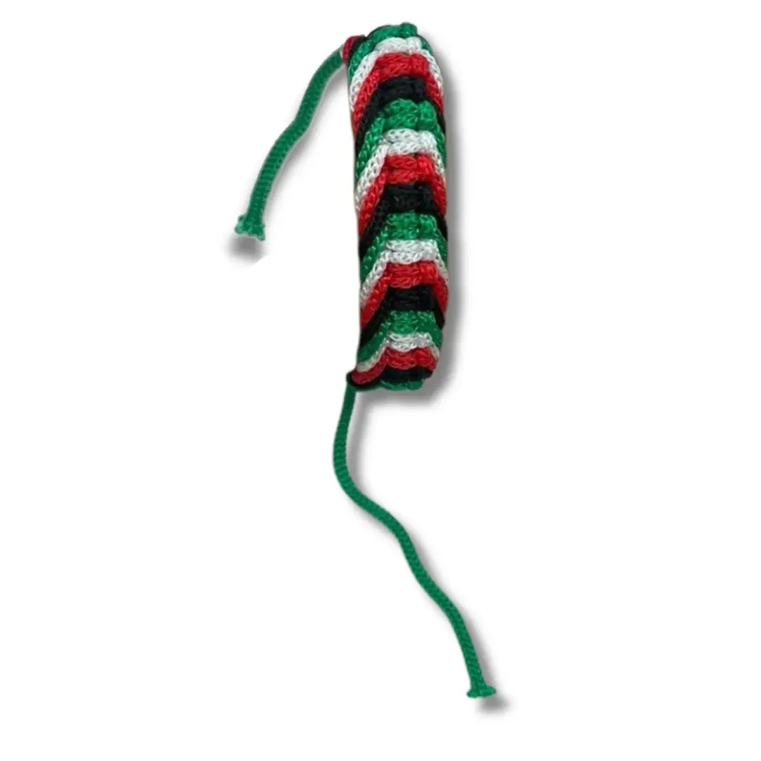 Palestinian flag beaded jewelry in a handmade woven bracelet with red black white and green colors