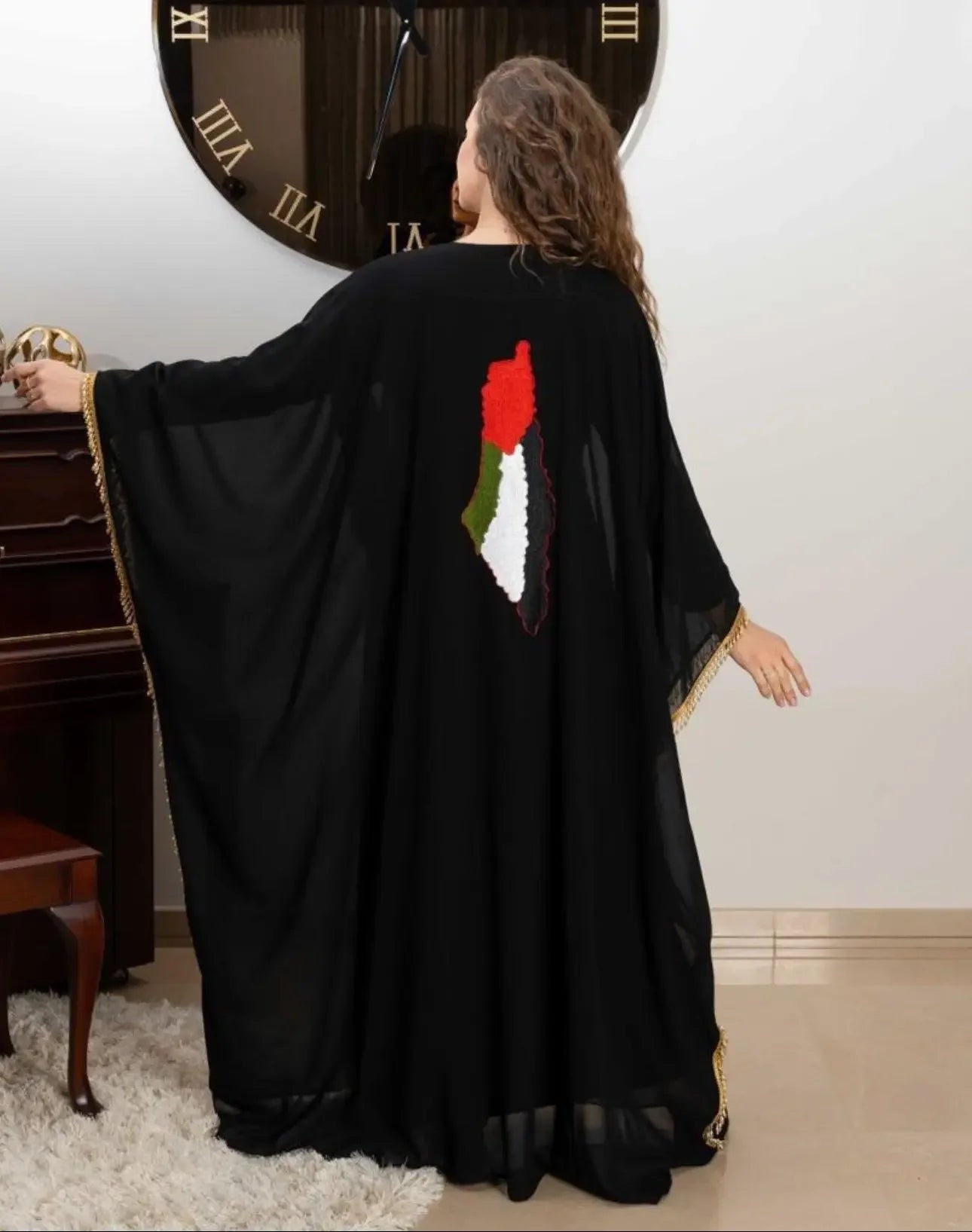 Palestine Flag Chiffon Free Size Bisht: Elegance and Cultural Pride - Palestinian Elegance