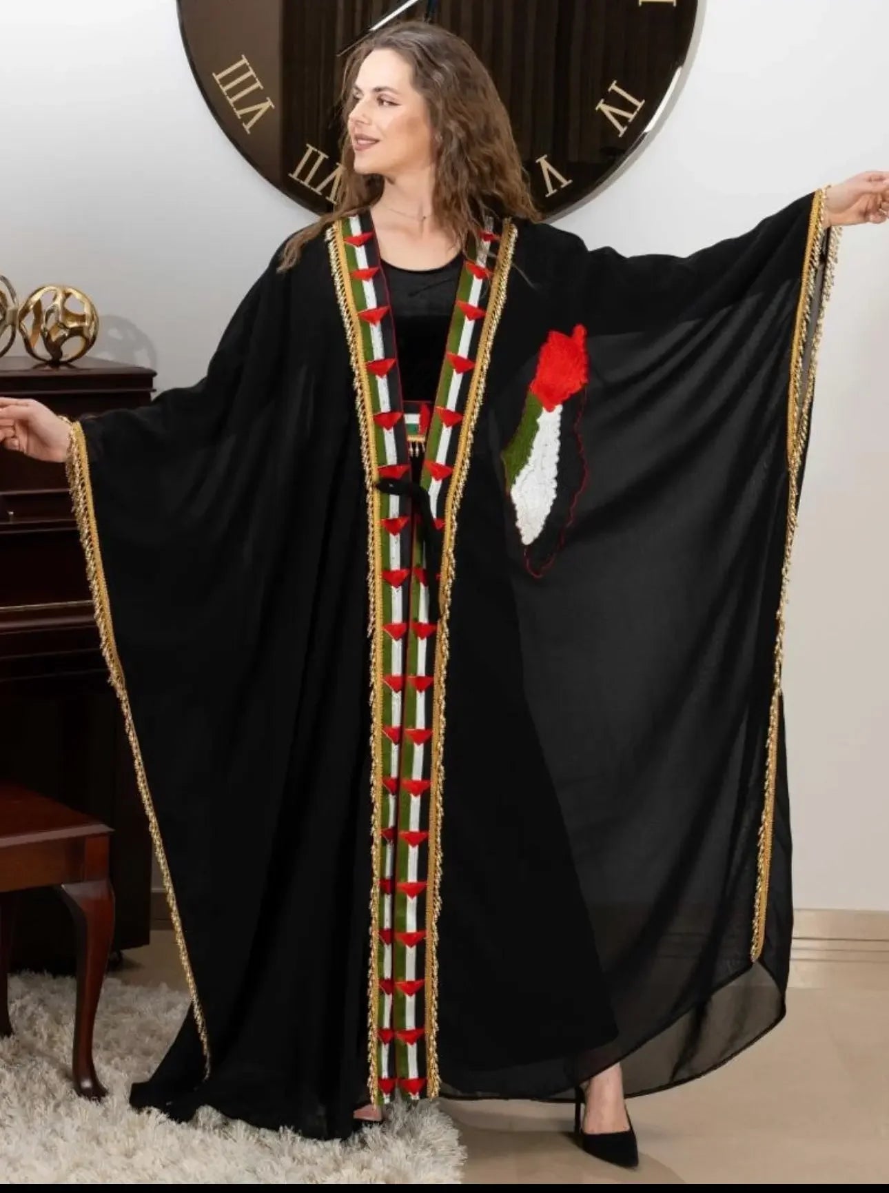 Palestine Flag Chiffon Free Size Bisht: Elegance and Cultural Pride - Palestinian Elegance