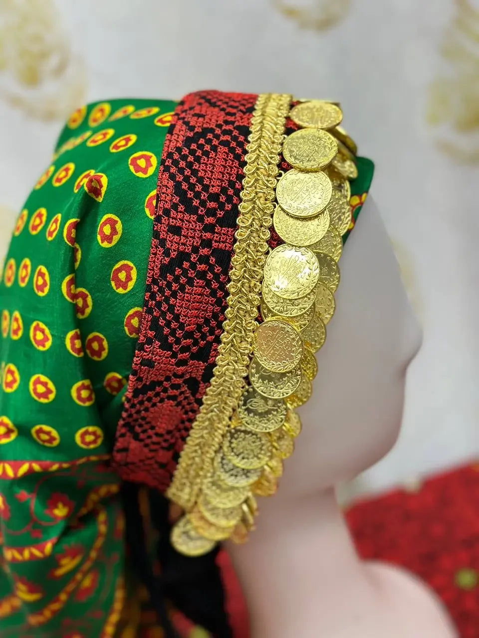 Head Lerat Bandana with Double Gold Coins: Unique Luxury for Your Style - Palestinian Elegance