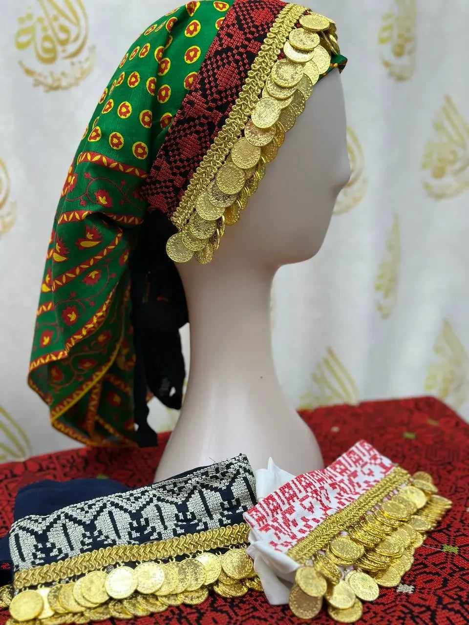 Head Lerat Bandana with Double Gold Coins: Unique Luxury for Your Style - Palestinian Elegance