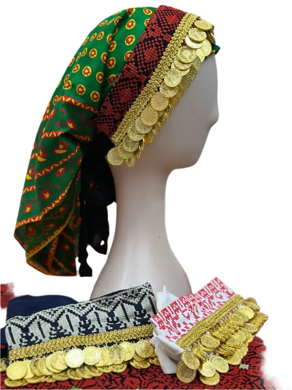 Head Lerat Bandana with Double Gold Coins: Unique Luxury for Your Style - Palestinian Elegance