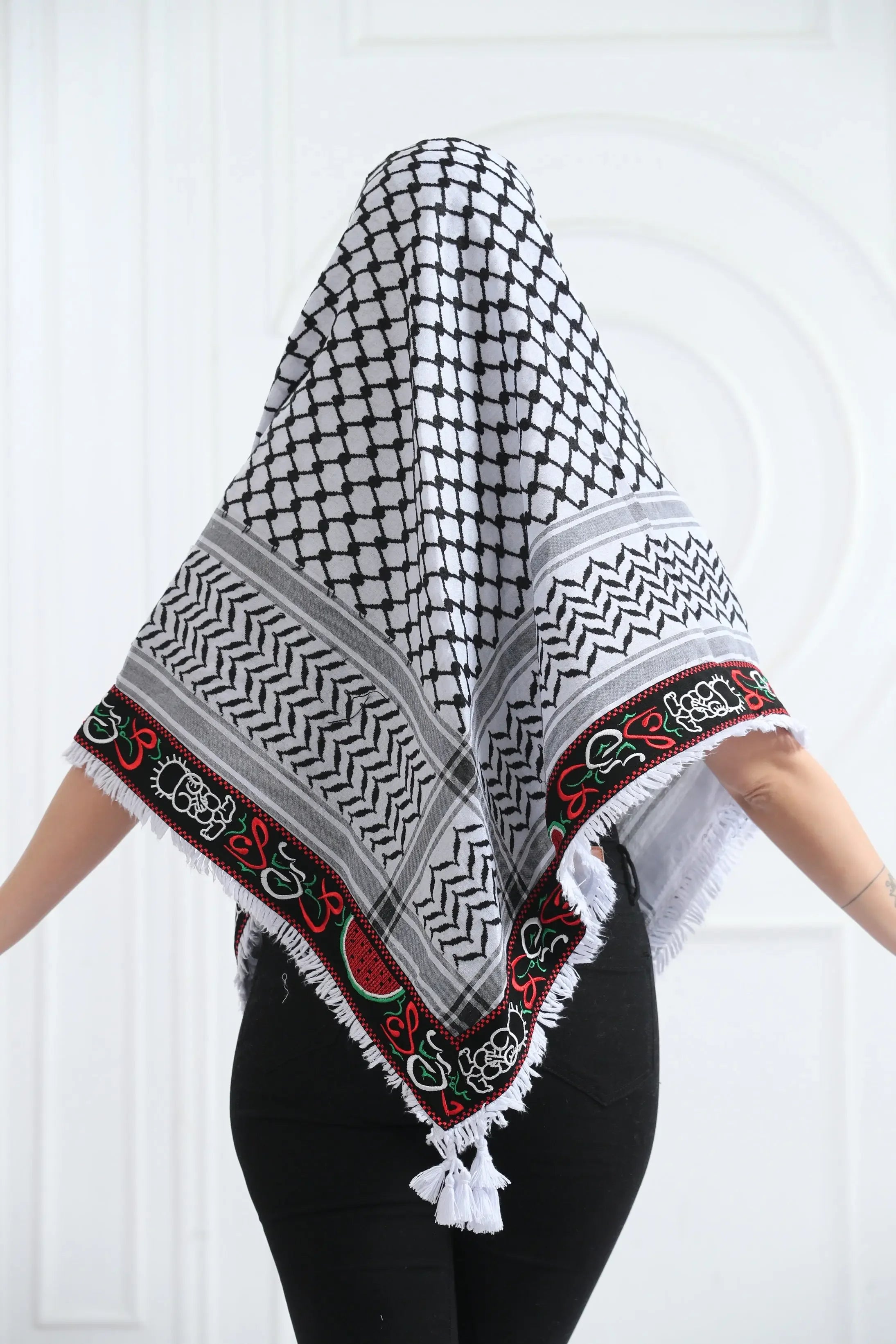 Cultural Heritage: The Traditional Hanzala Embroidered Kuffia Palestinian Elegance