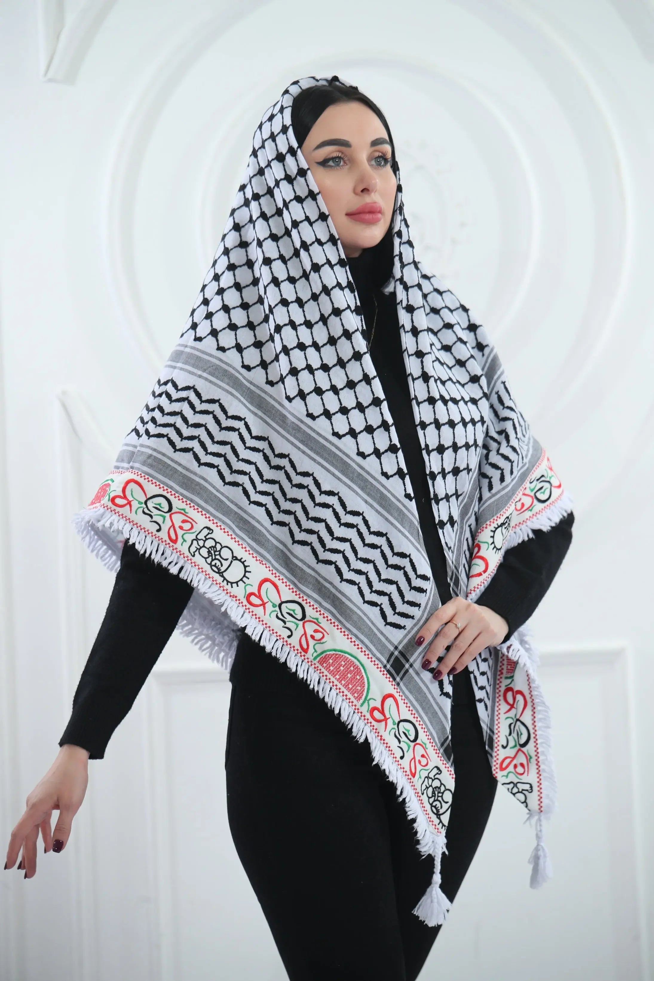 Cultural Heritage: The Traditional Hanzala Embroidered Kuffia Palestinian Elegance