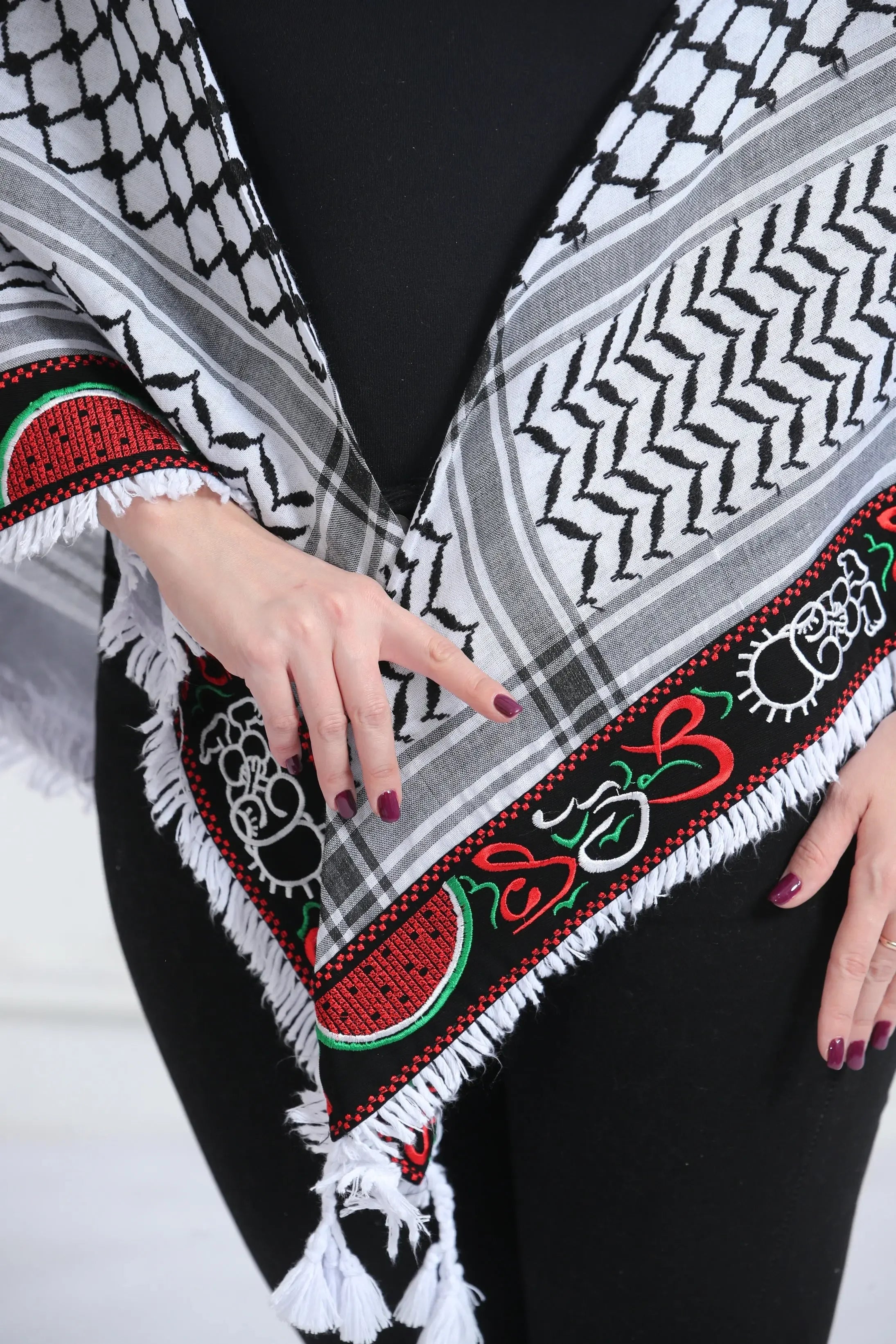 Cultural Heritage: The Traditional Hanzala Embroidered Kuffia Palestinian Elegance