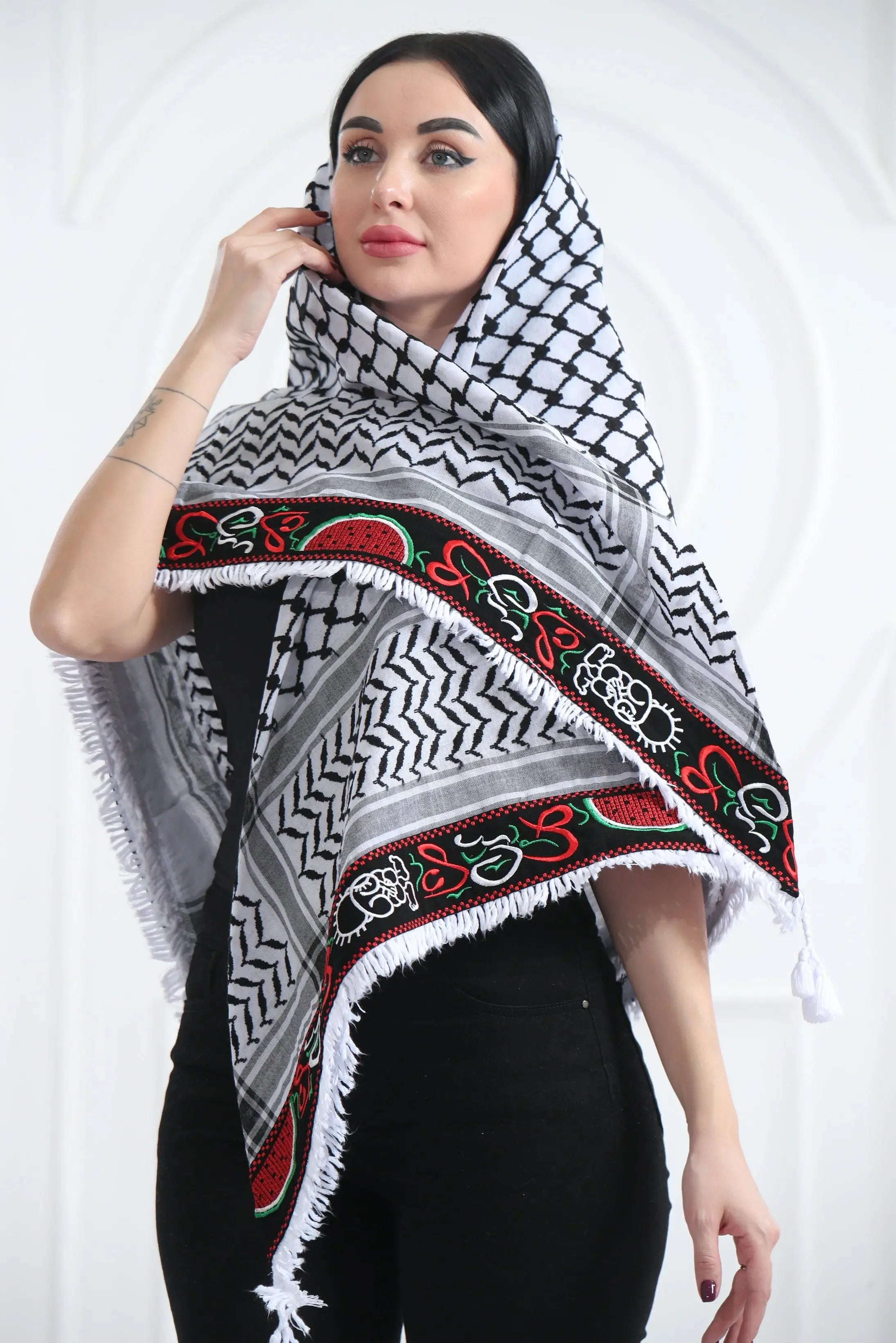 Cultural Heritage: The Traditional Hanzala Embroidered Kuffia Palestinian Elegance
