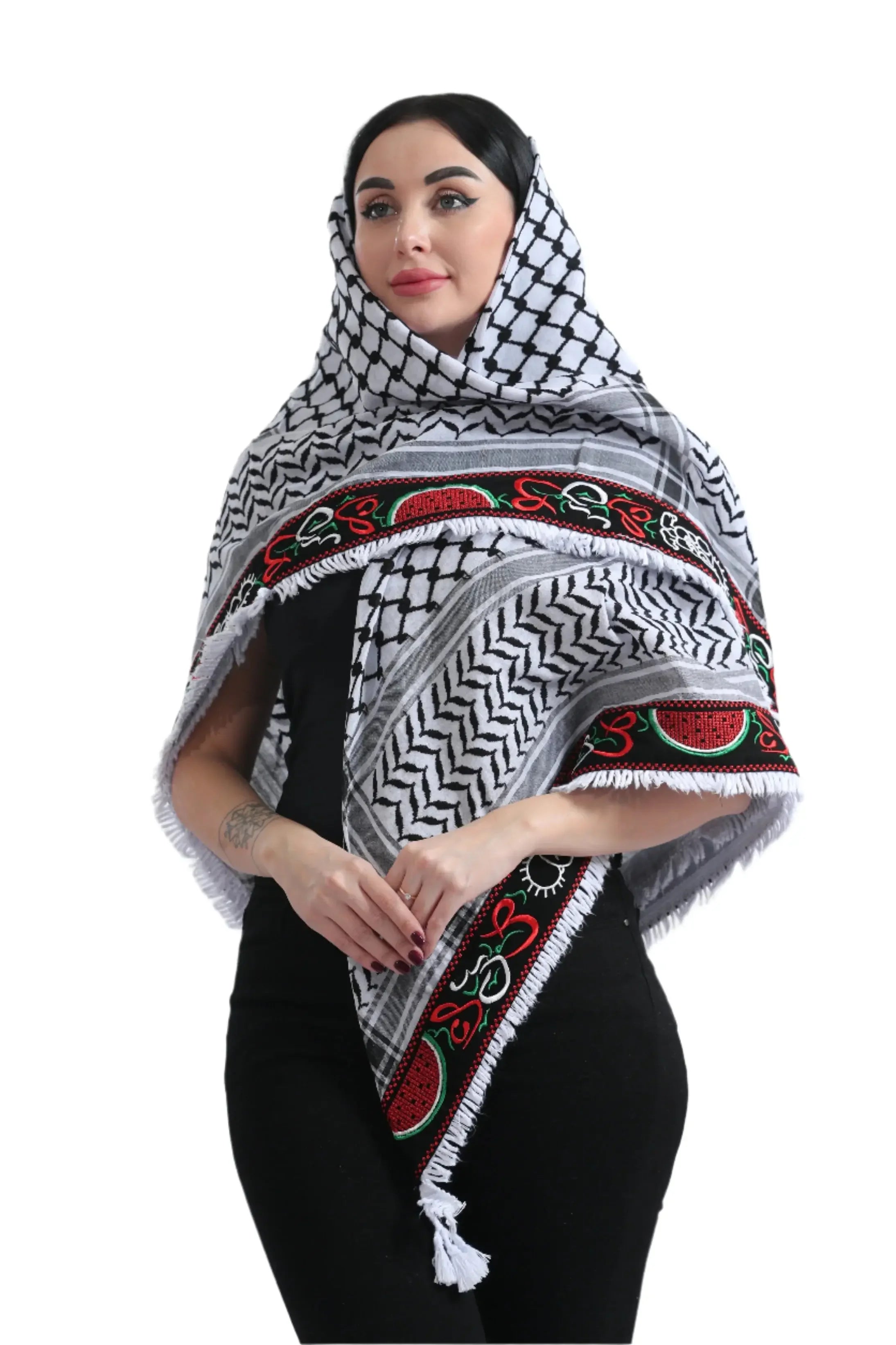 Cultural Heritage: The Traditional Hanzala Embroidered Kuffia Palestinian Elegance