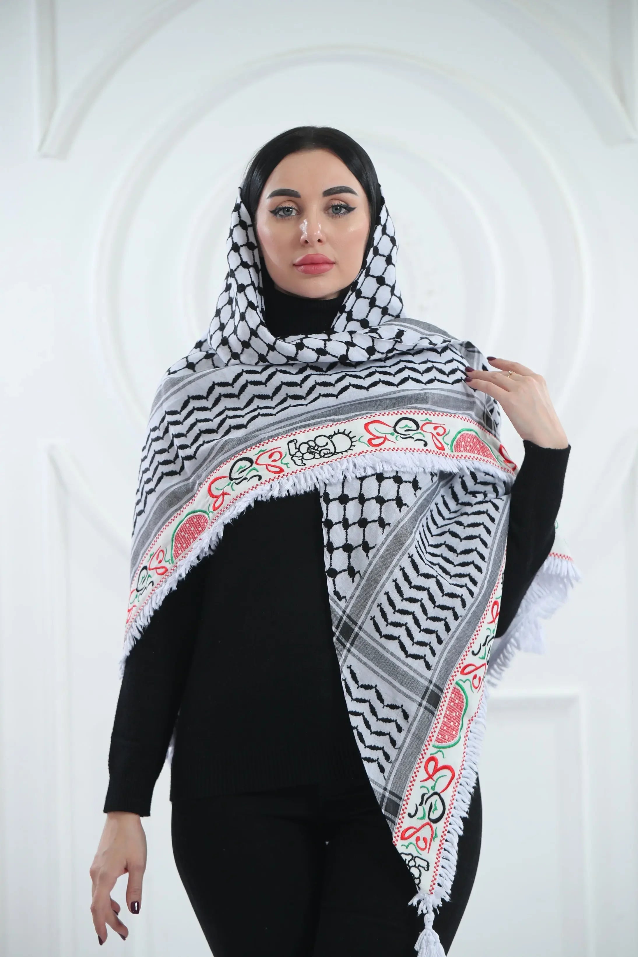 Cultural Heritage: The Traditional Hanzala Embroidered Kuffia Palestinian Elegance