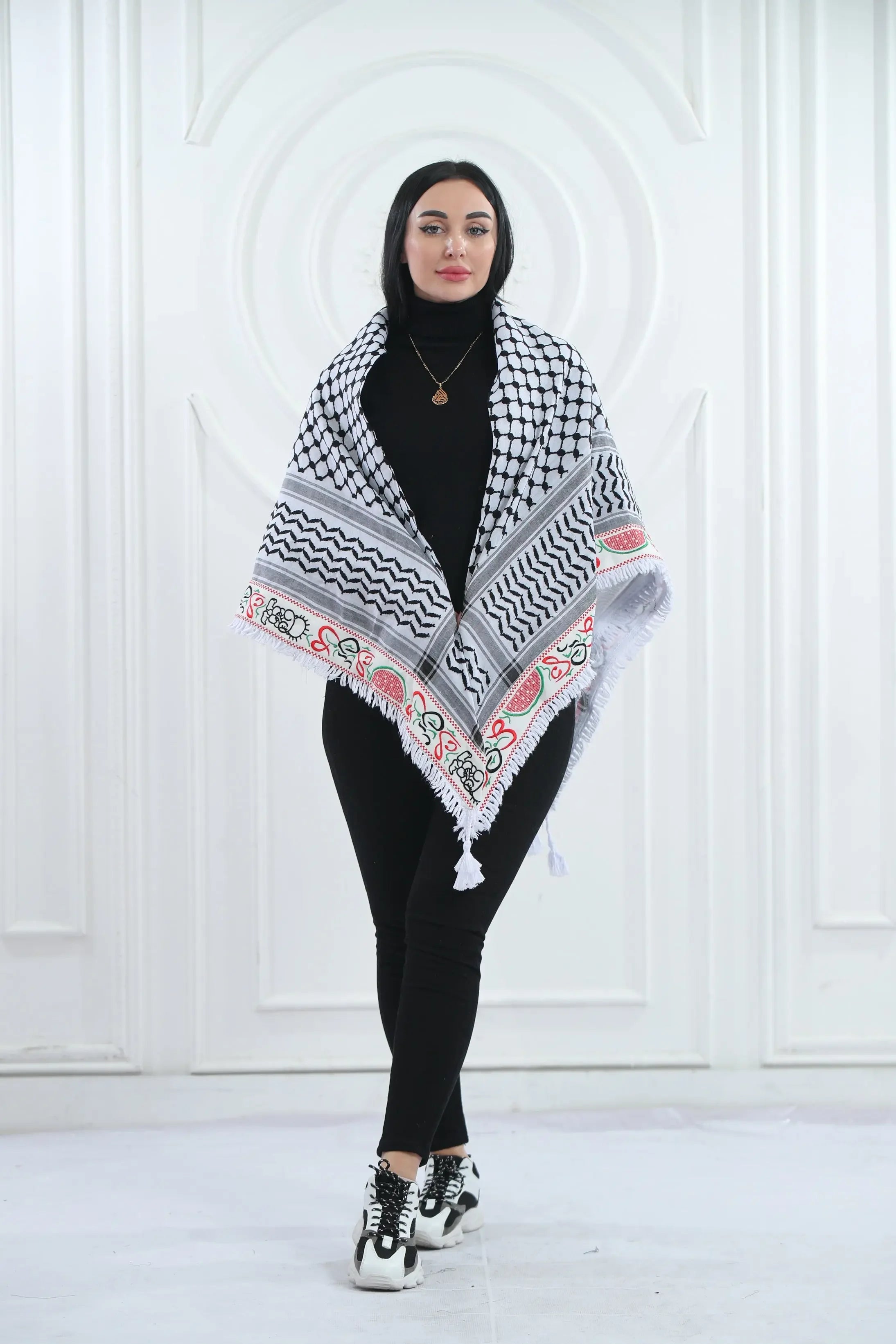 Cultural Heritage: The Traditional Hanzala Embroidered Kuffia Palestinian Elegance