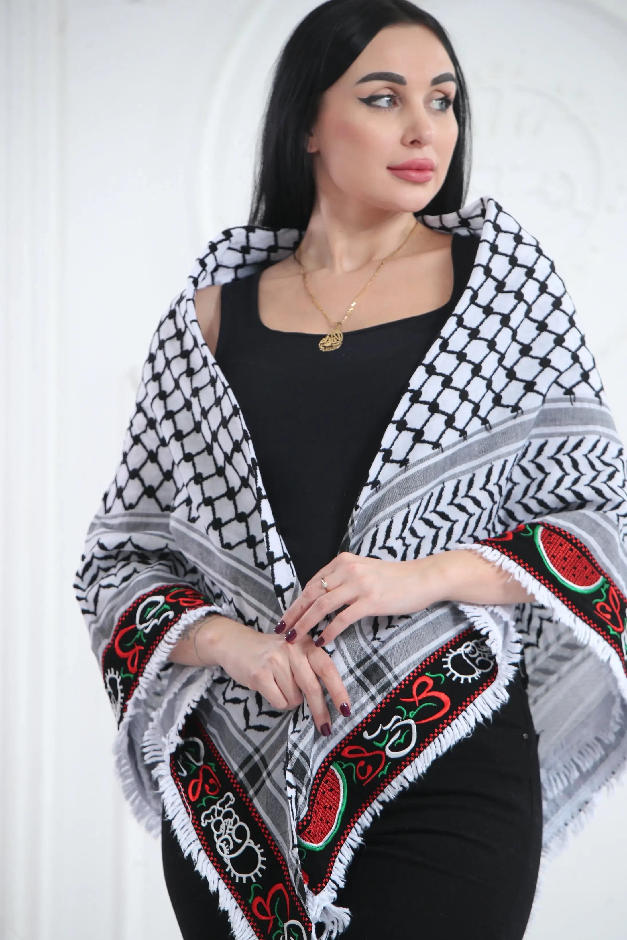 Cultural Heritage: The Traditional Hanzala Embroidered Kuffia Palestinian Elegance