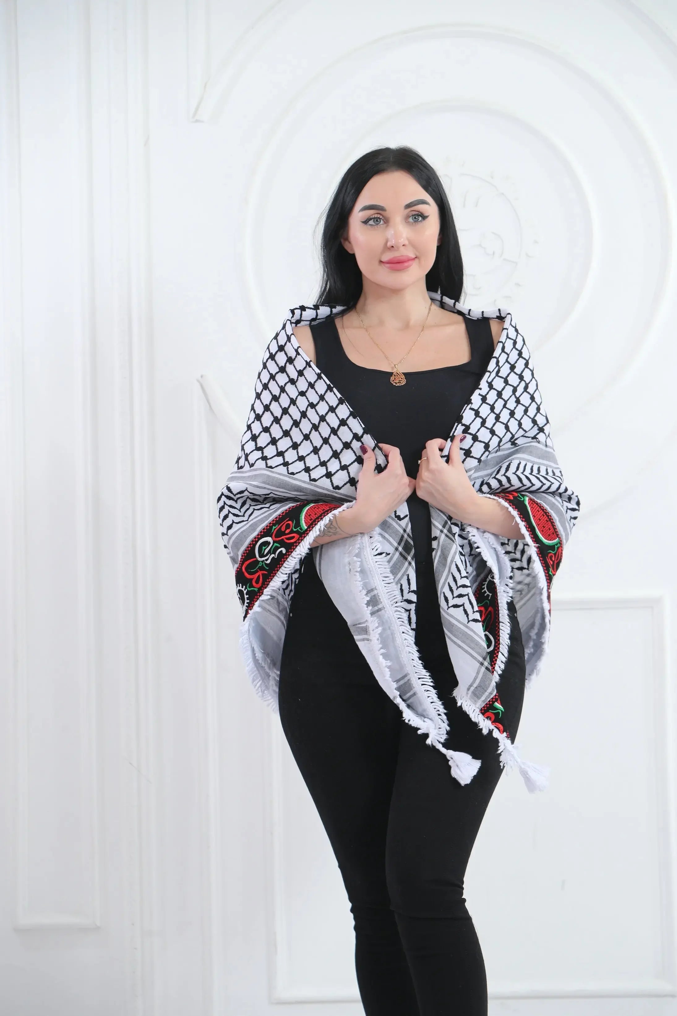 Cultural Heritage: The Traditional Hanzala Embroidered Kuffia Palestinian Elegance