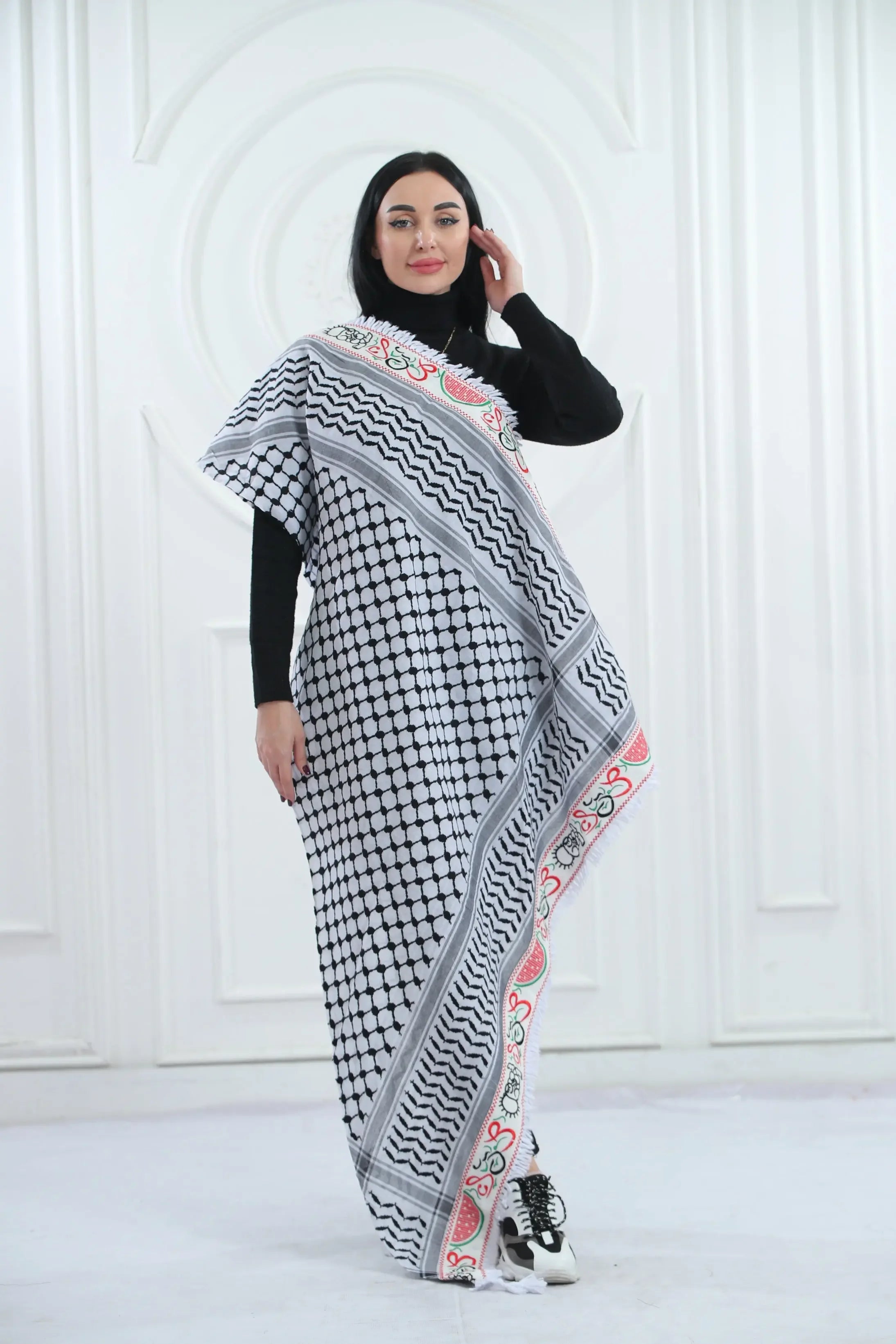 Cultural Heritage: The Traditional Hanzala Embroidered Kuffia Palestinian Elegance