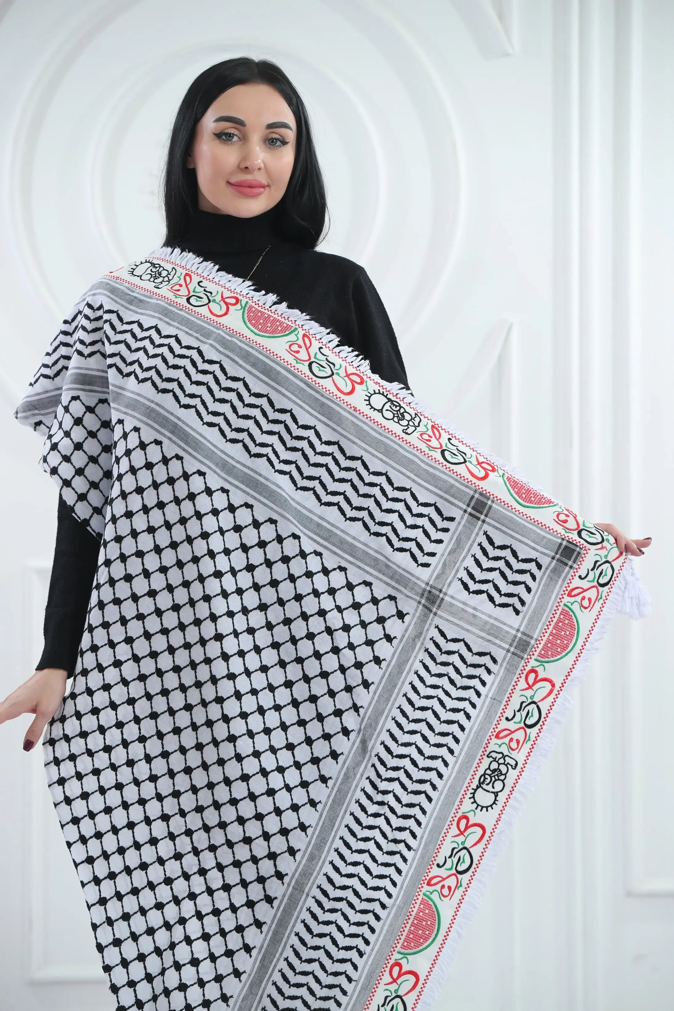 Cultural Heritage: The Traditional Hanzala Embroidered Kuffia Palestinian Elegance