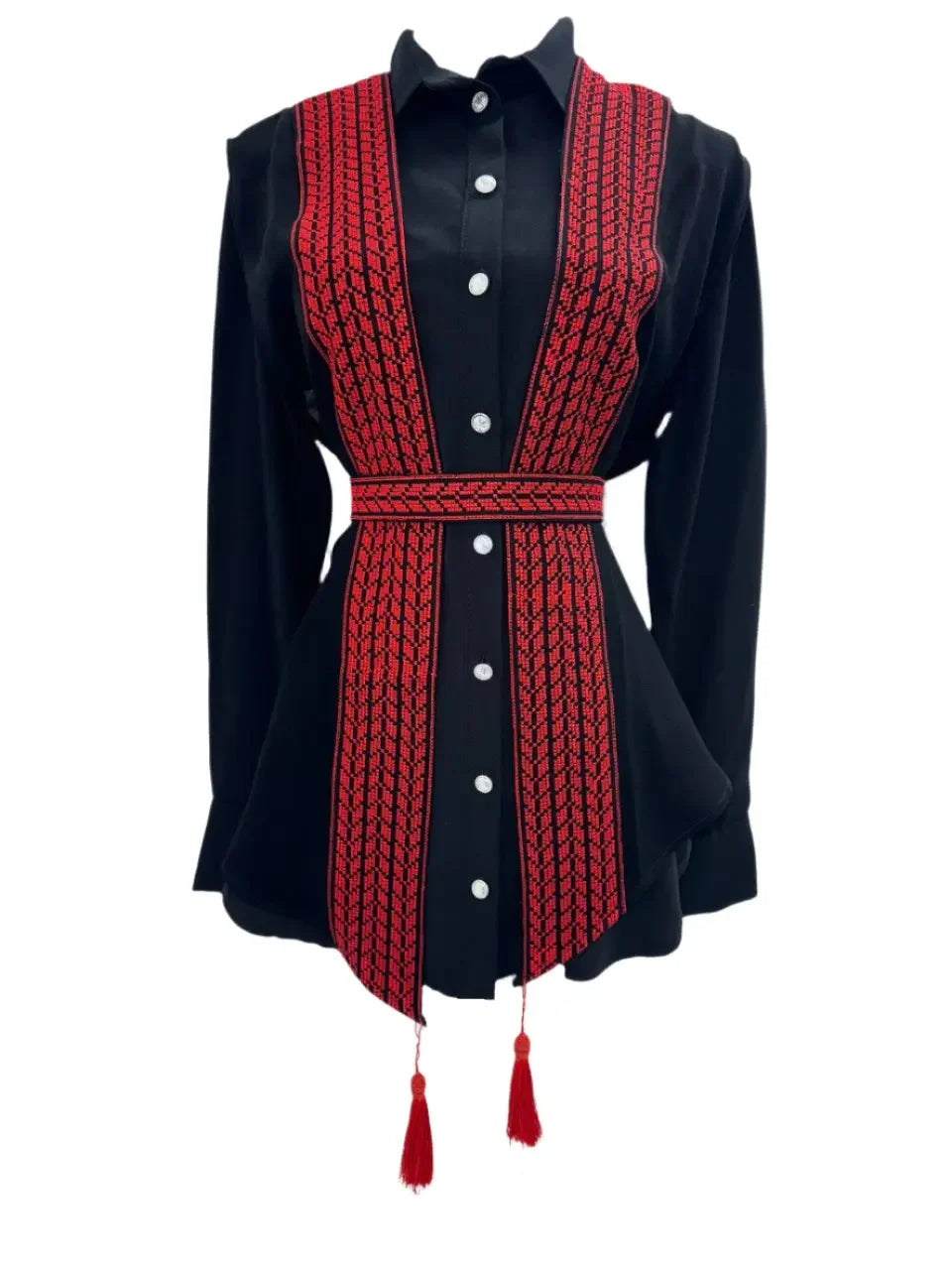 Artisan Elegance: Red Intricately Embroidered Vest Palestinian Elegance