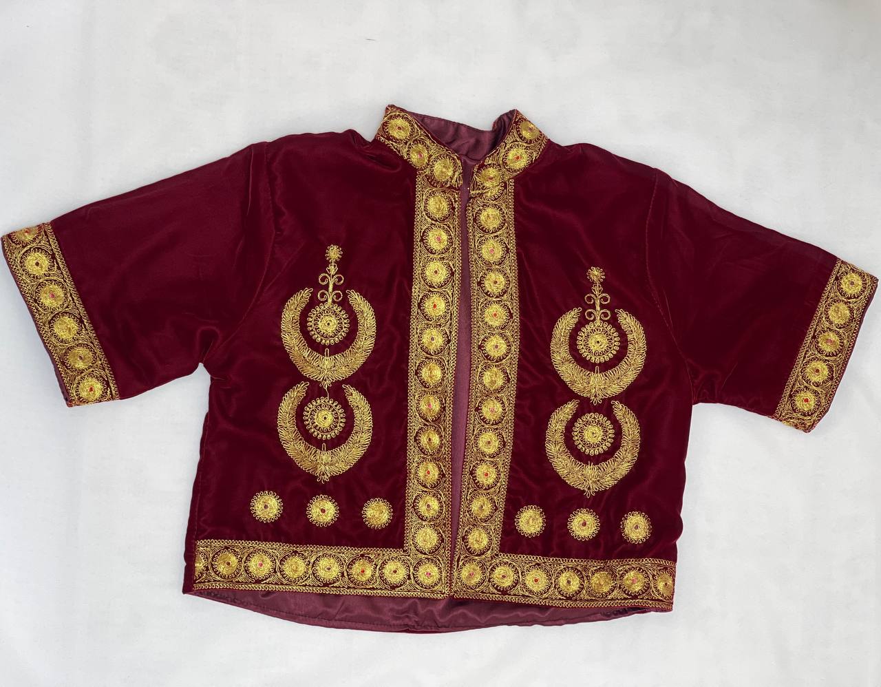 Short Velvet Taqsireh Jacket – Gold Qasab Embroidery