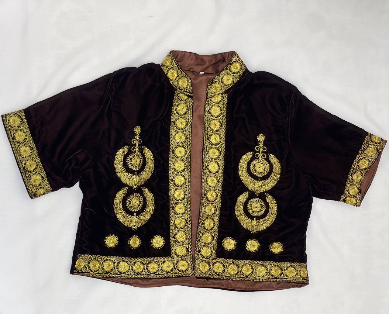 Short Velvet Taqsireh Jacket – Gold Qasab Embroidery