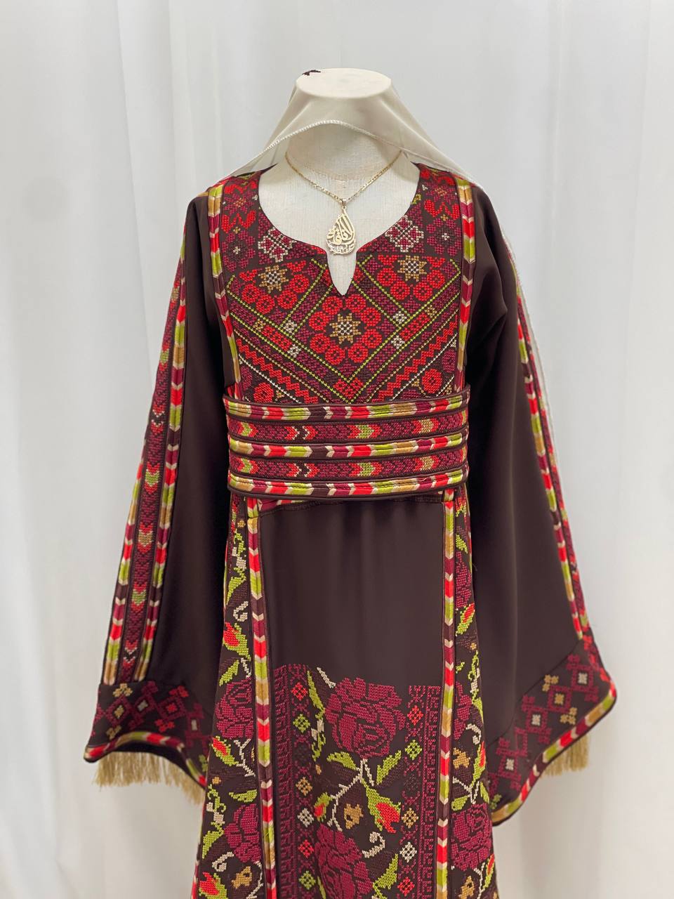 Girls’ Brown Embroidered Palestinian Thobe - Palestinian Elegance