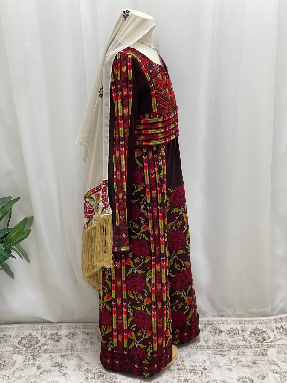 Girls’ Brown Embroidered Palestinian Thobe - Palestinian Elegance