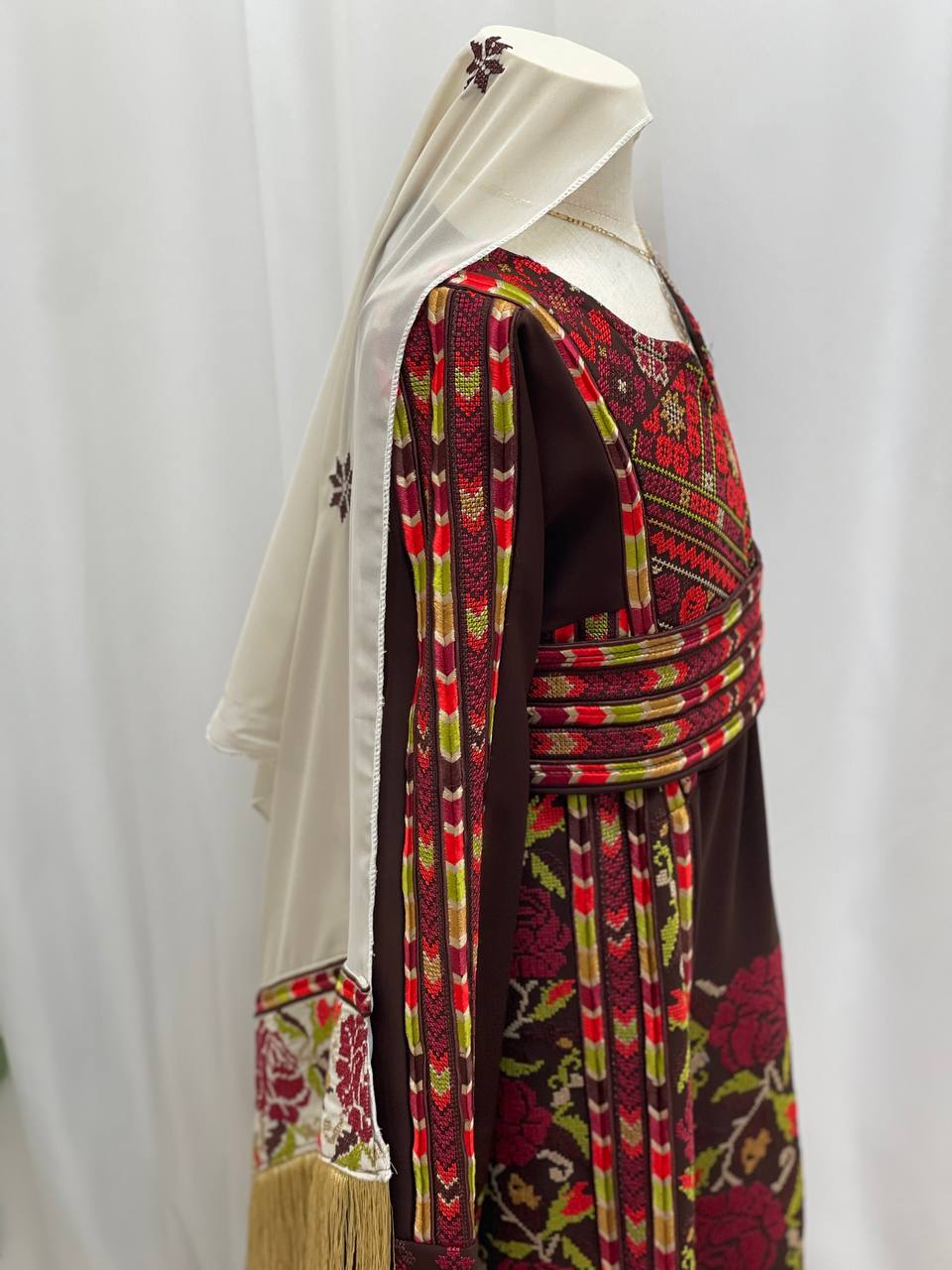Girls’ Brown Embroidered Palestinian Thobe - Palestinian Elegance