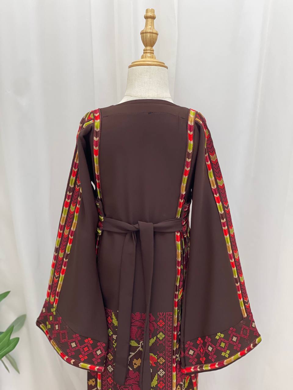 Girls’ Brown Embroidered Palestinian Thobe - Palestinian Elegance