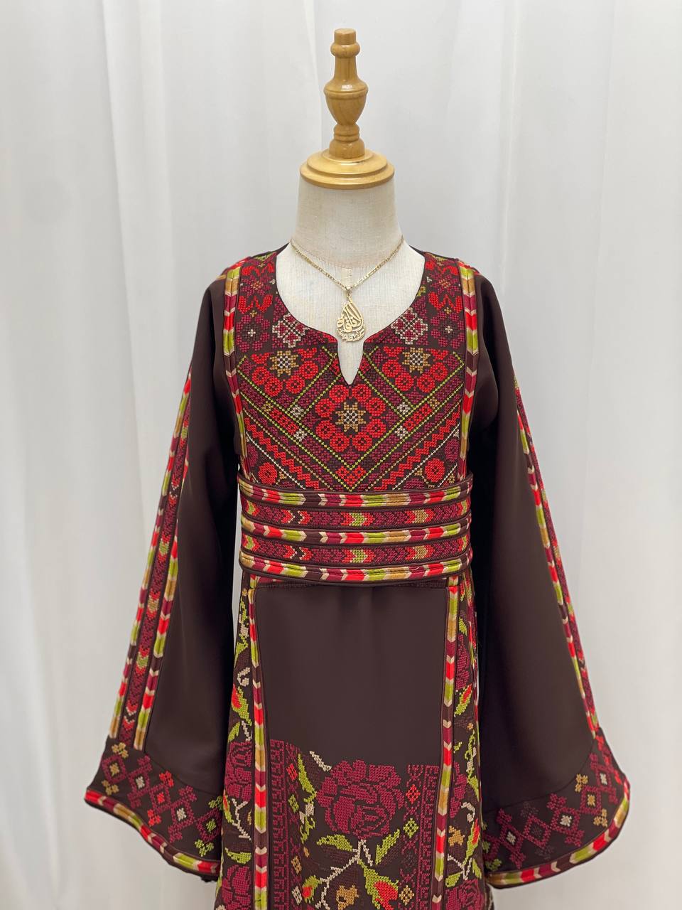 Girls’ Brown Embroidered Palestinian Thobe - Palestinian Elegance