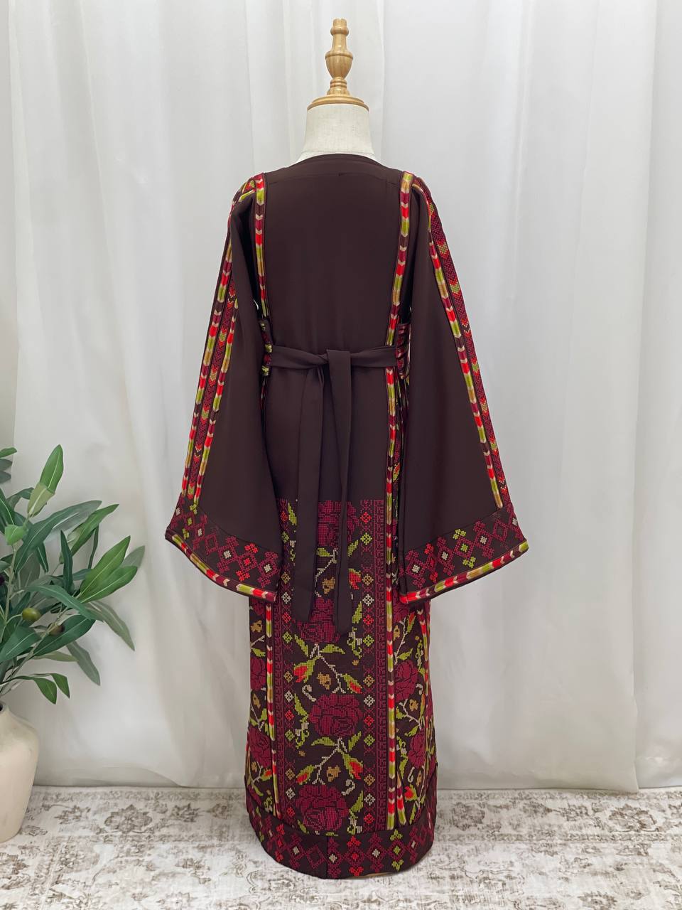 Girls’ Brown Embroidered Palestinian Thobe - Palestinian Elegance