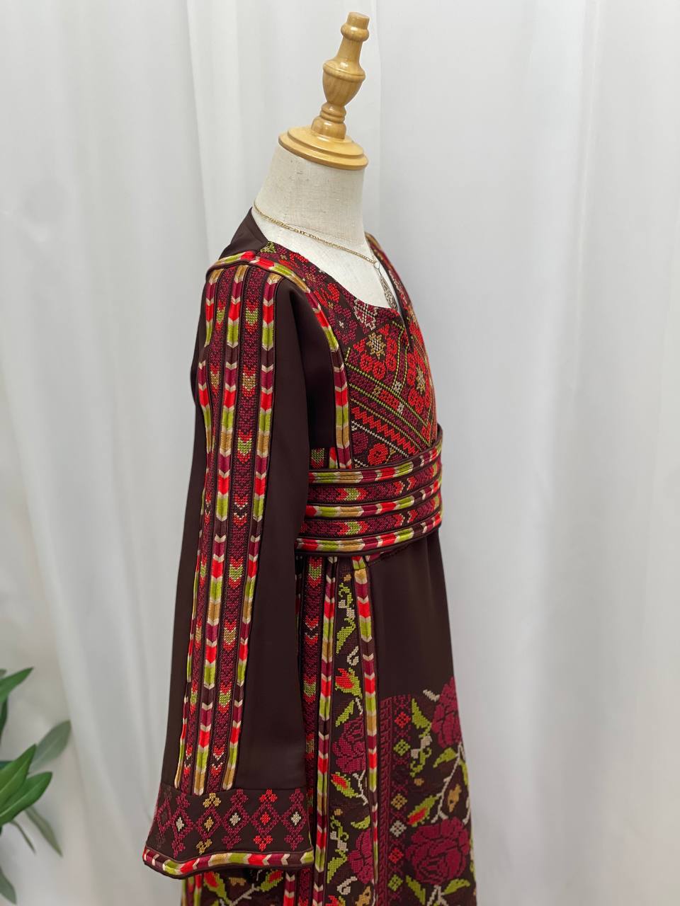 Girls’ Brown Embroidered Palestinian Thobe - Palestinian Elegance