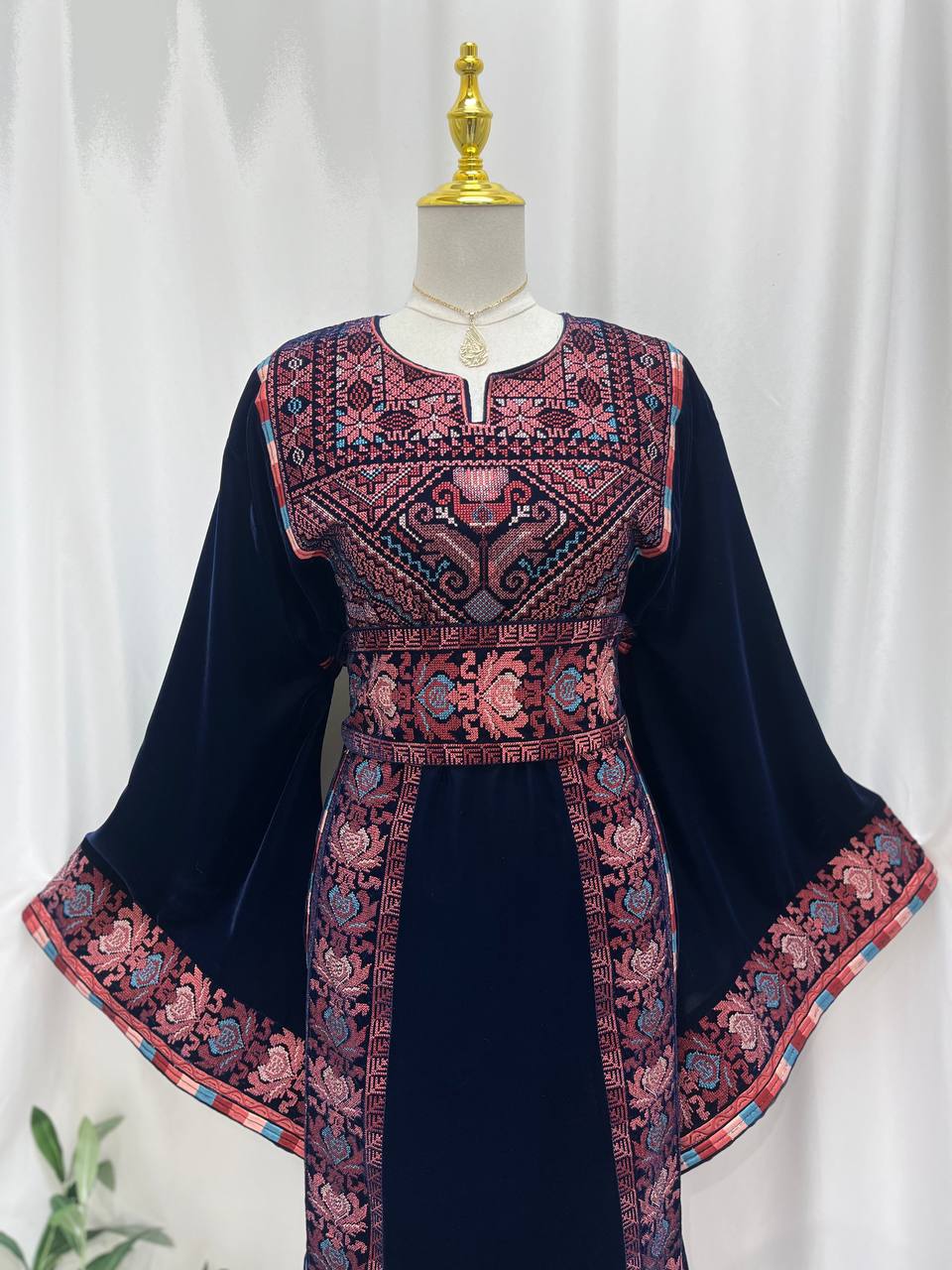 Palestine Embroidered Navy Velvet Thobe